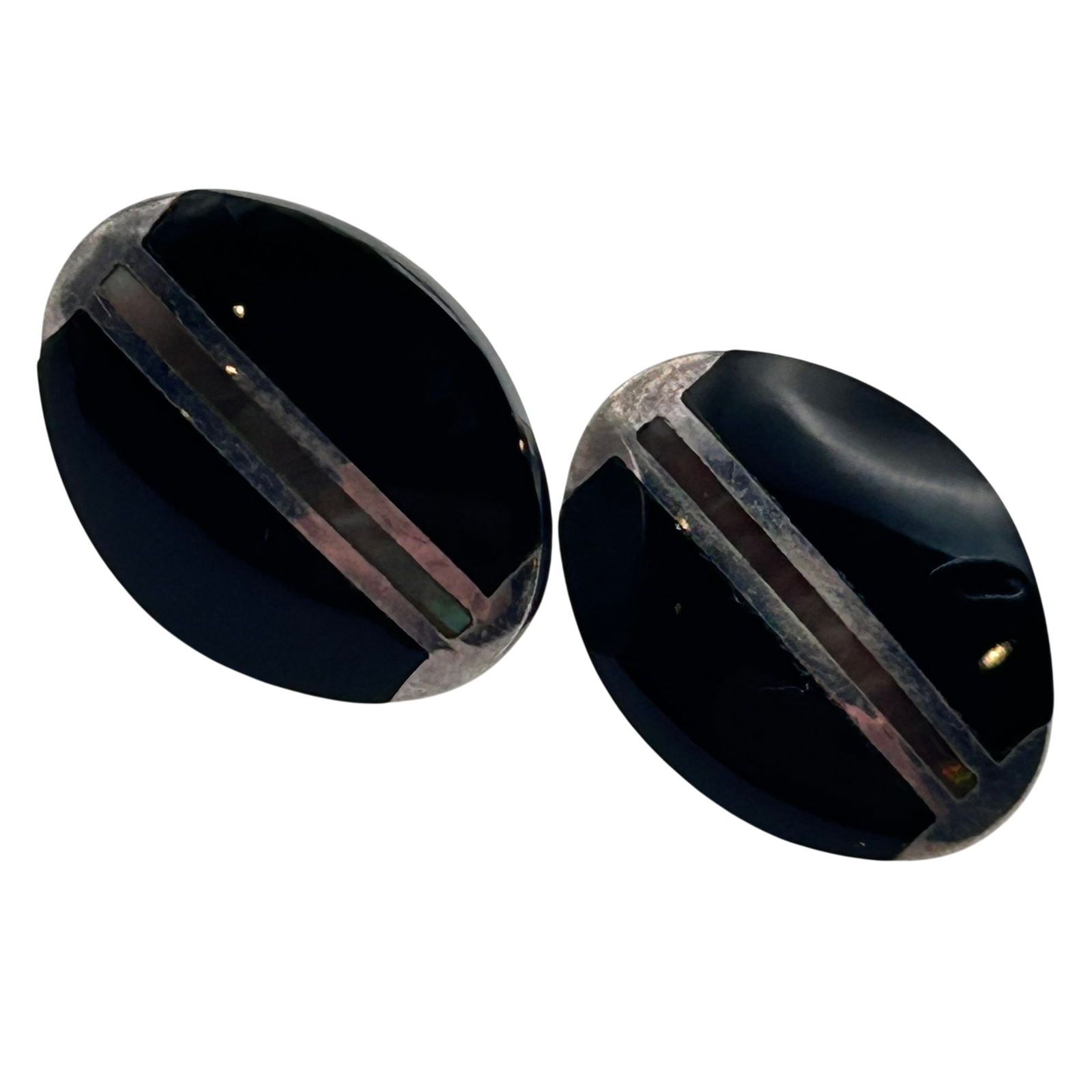 Sterling Abalone/ Onyx Stud Earrings - 4