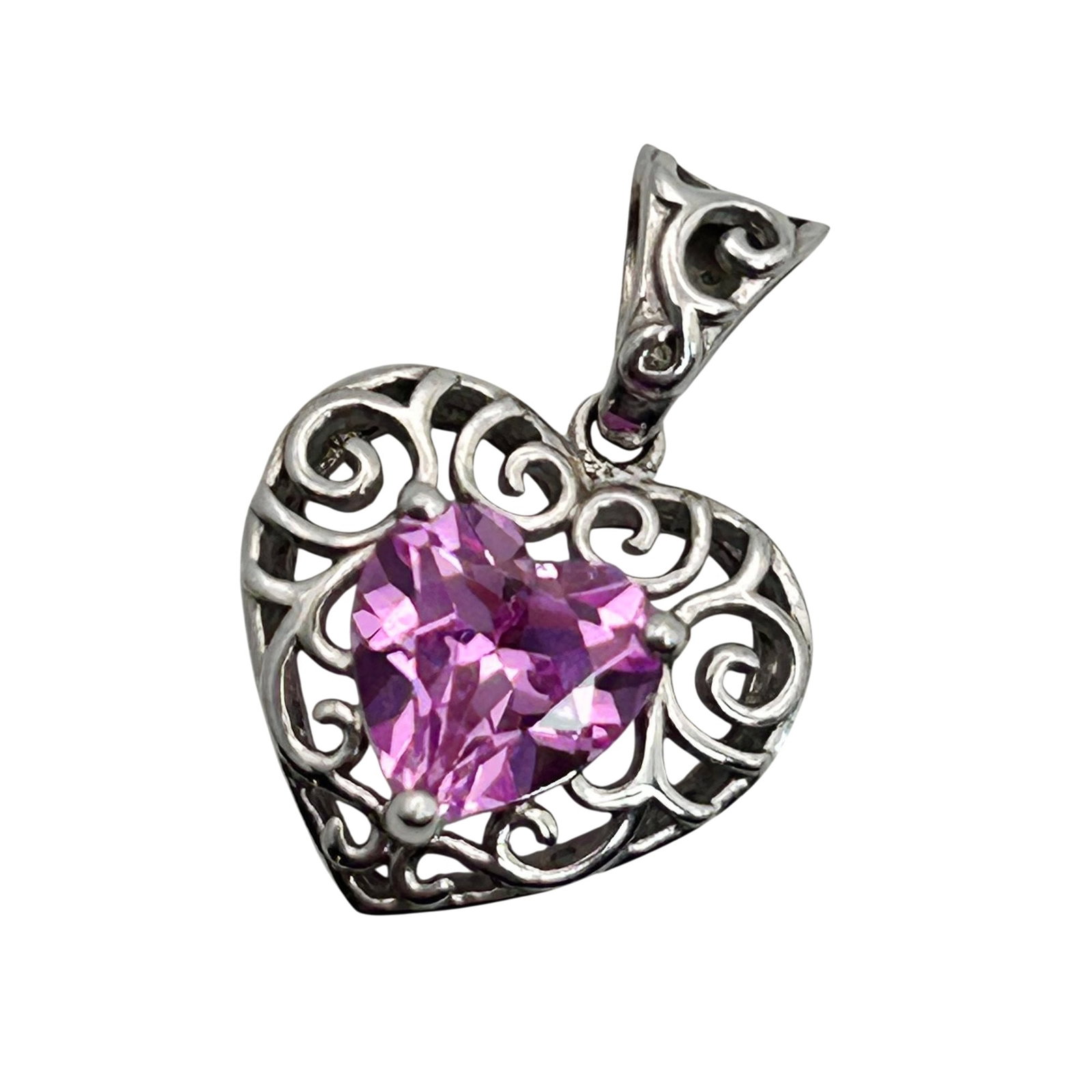 Sterling Pink Sapphire Heart Pendant: Sterling pink sapphire heart Pendant. 2.20g