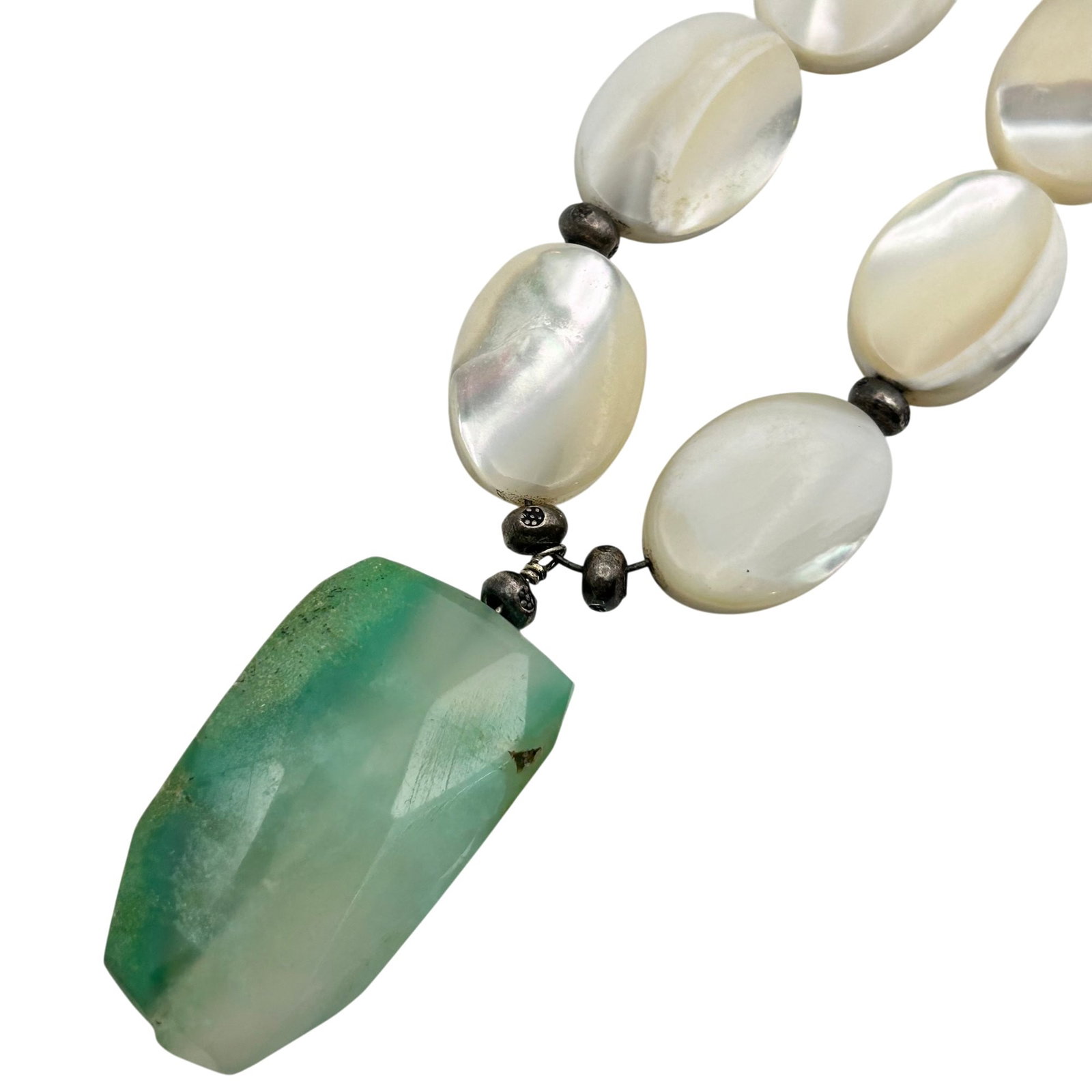Sterling Adjustable Mother Of Pearl And Green Agate Necklace (1 of 6)