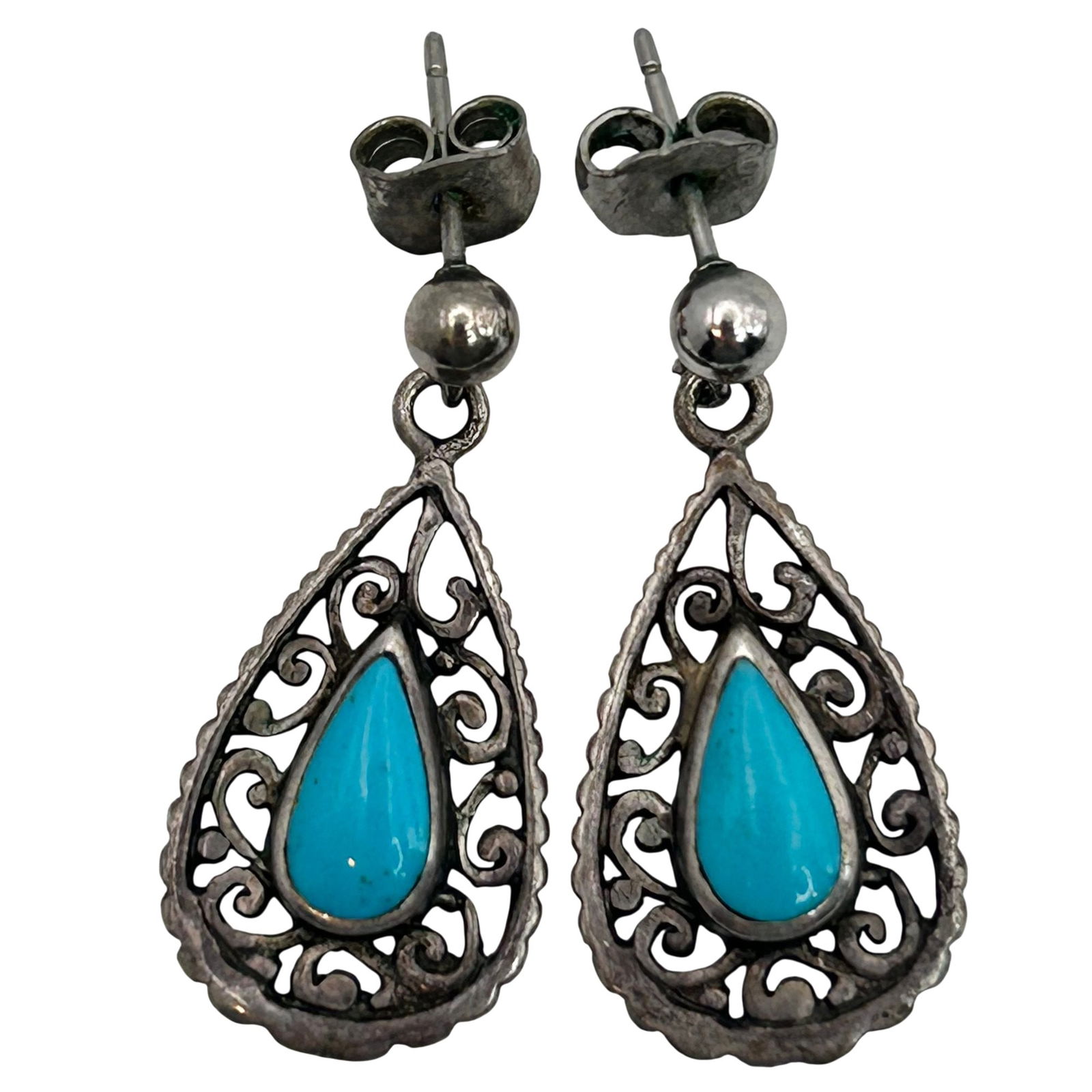 Sterling Turquoise Teardrop Dangle Stud Earrings (1 of 7)