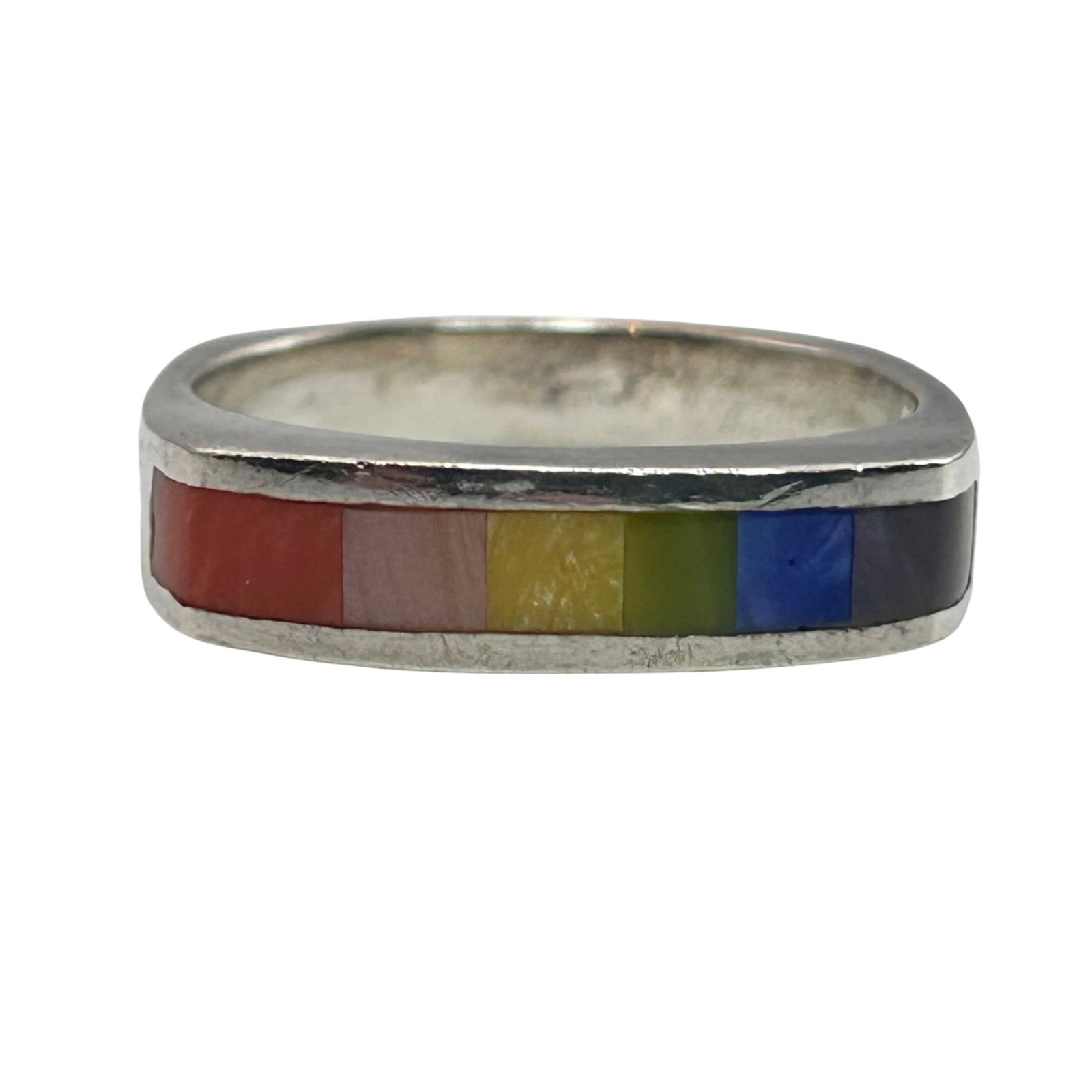 CW Sterling Inlay Multi Color Stone Ring. Size 6: CW Sterling inlay multi color stone ring. Size 6. 3.60g