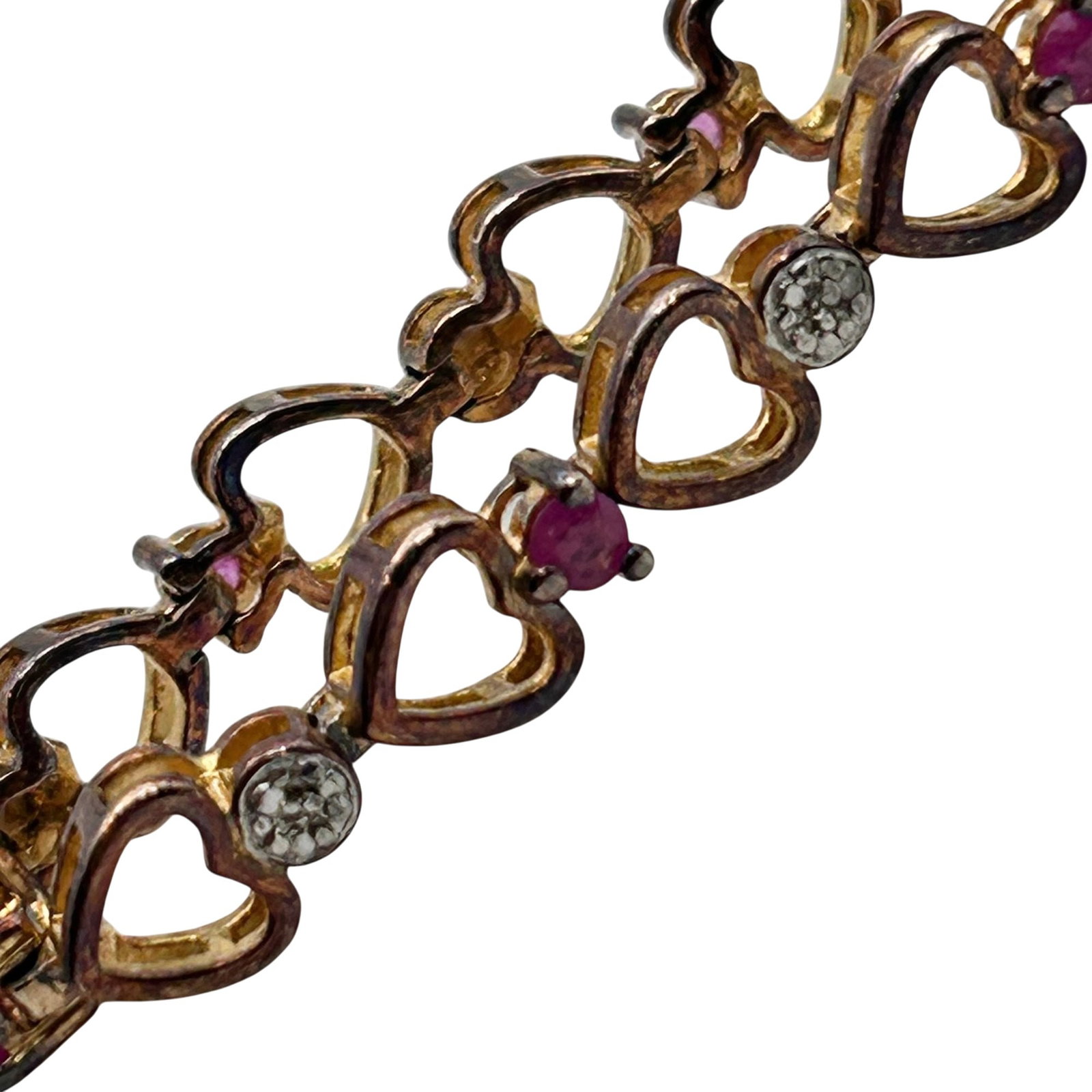 Ross Simons Sterling Ruby Heart Bracelet: Ross Simons Sterling ruby heart bracelet. 12.60g