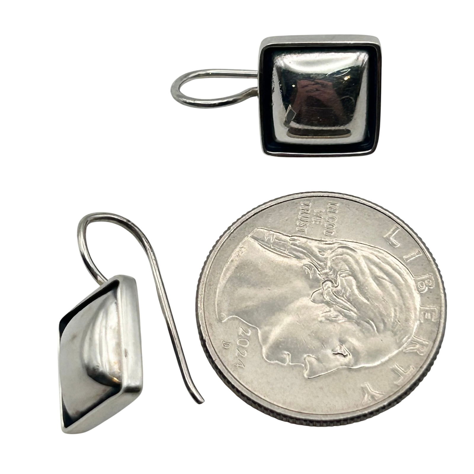 Sterling Square Hook Back Earrings - 3