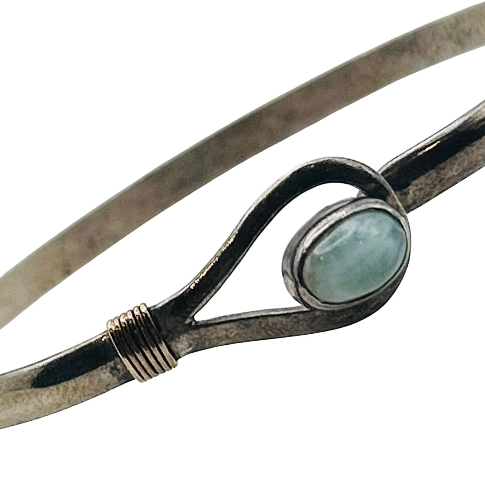 Signed Sterling 14k Gold Accent Larimar Bangle Bracelet (1 of 7)