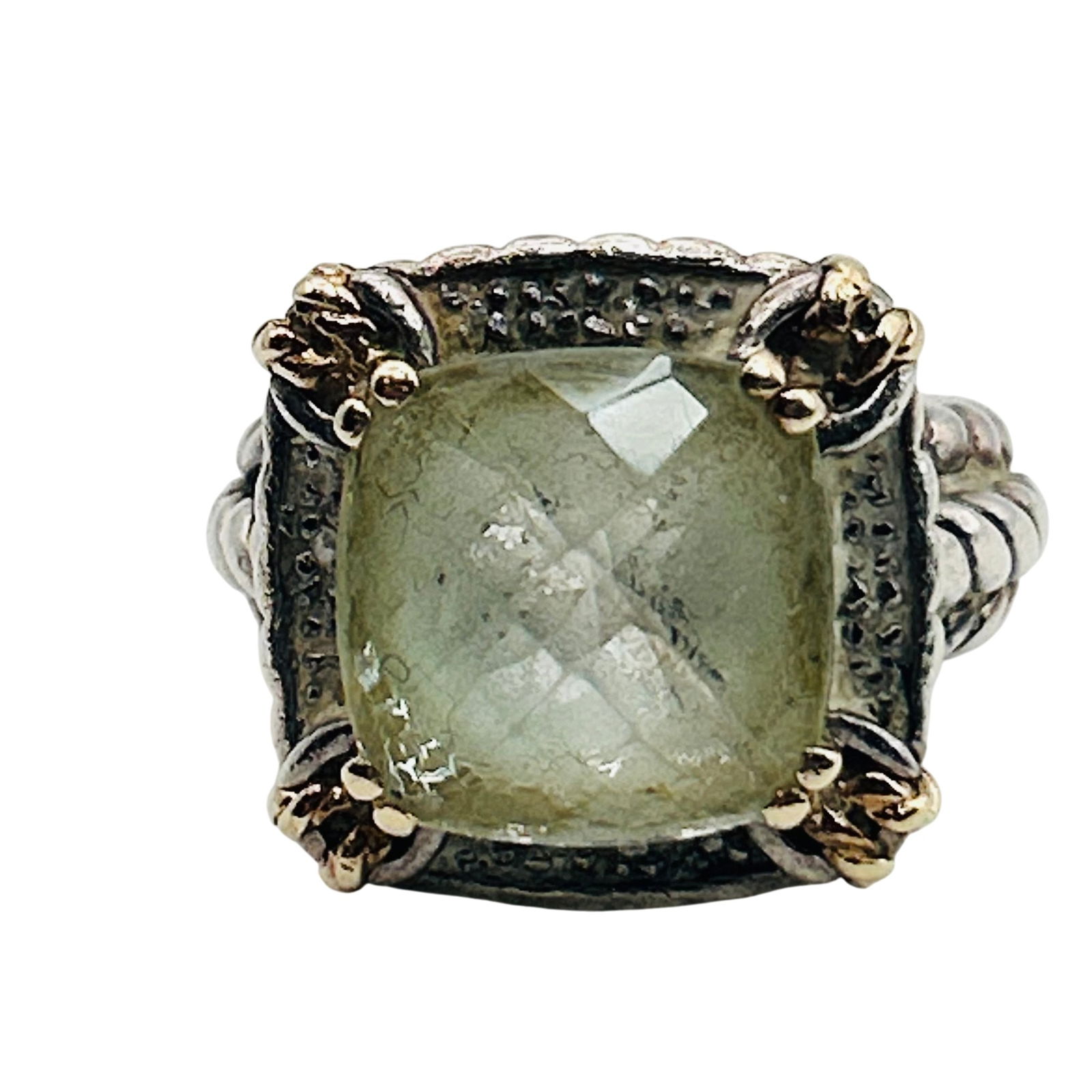 T&C Sterling 14k Golf Green Prasiolite Statement Ring. Size 5: T&C Sterling 14k golf green Prasiolite statement ring. Size 5. 10.80g