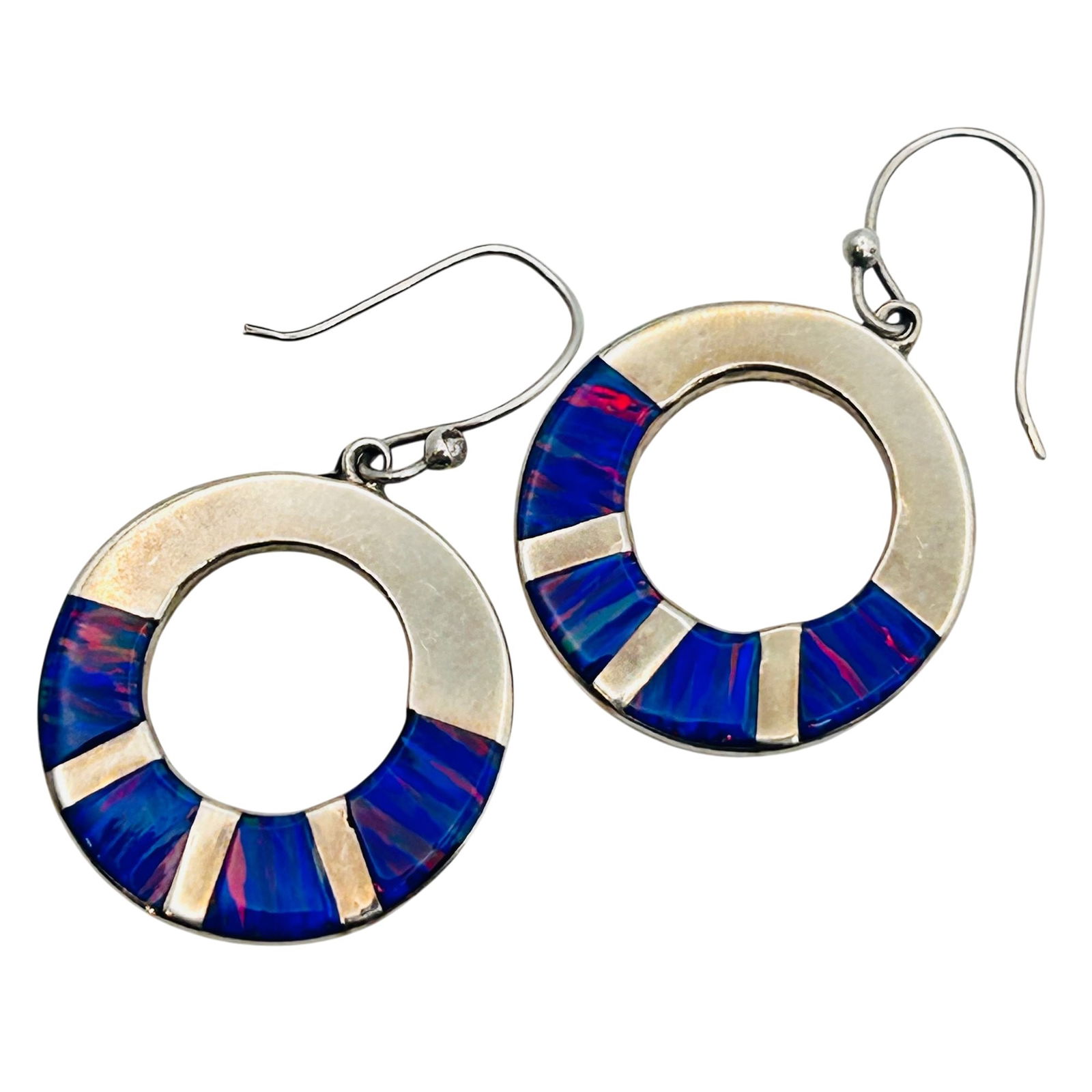 Sterling Southwest Opal Round Cut Out Hook Back Earrings (1 of 6)