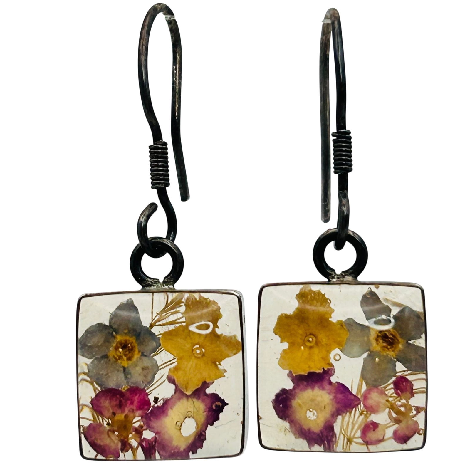 Sterling Pressed Flower Hook Back Earrings (1 of 6)