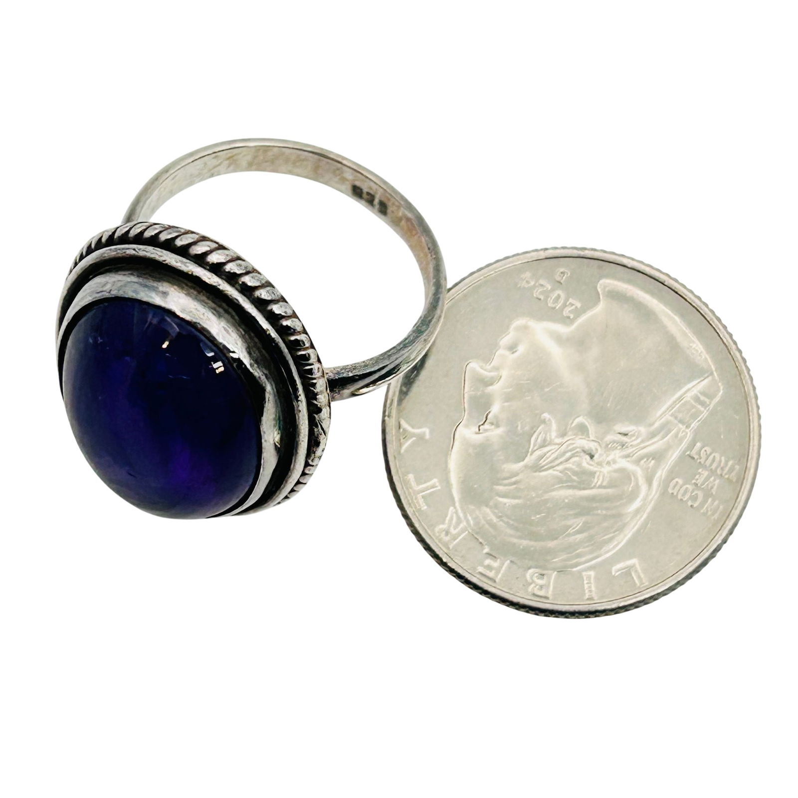 Sterling Amethyst Oval Statement Ring. Size 8.5 - 3