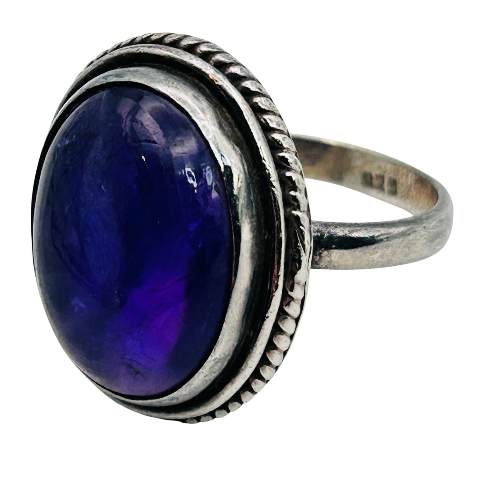 Sterling Amethyst Oval Statement Ring. Size 8.5 - 4