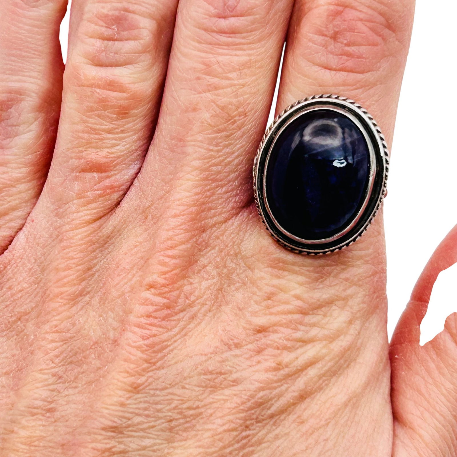 Sterling Amethyst Oval Statement Ring. Size 8.5 - 8