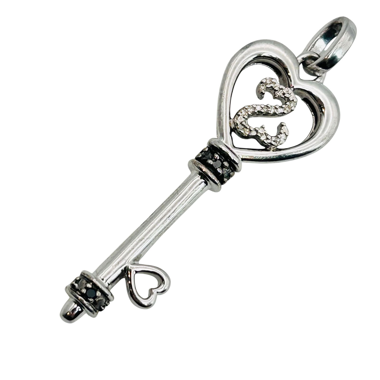 JWBR Sterling Diamond Accent Heart Key Pendant: JWBR Sterling Diamond accent heart key pendant. 5.70g