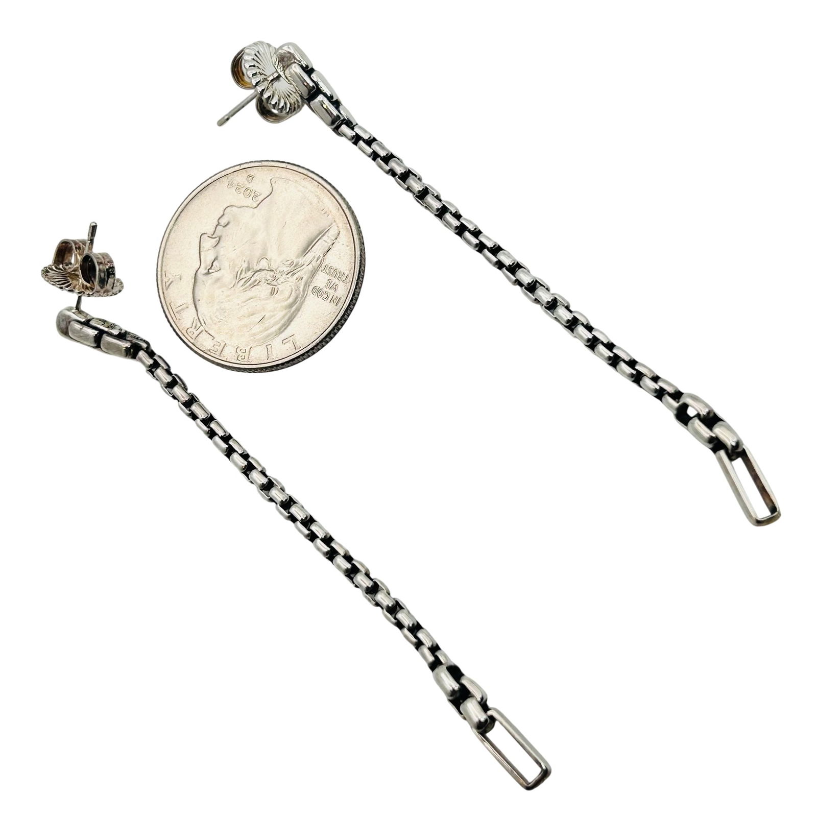 JAI Sterling Box Chain Dangle Stud Earrings - 3