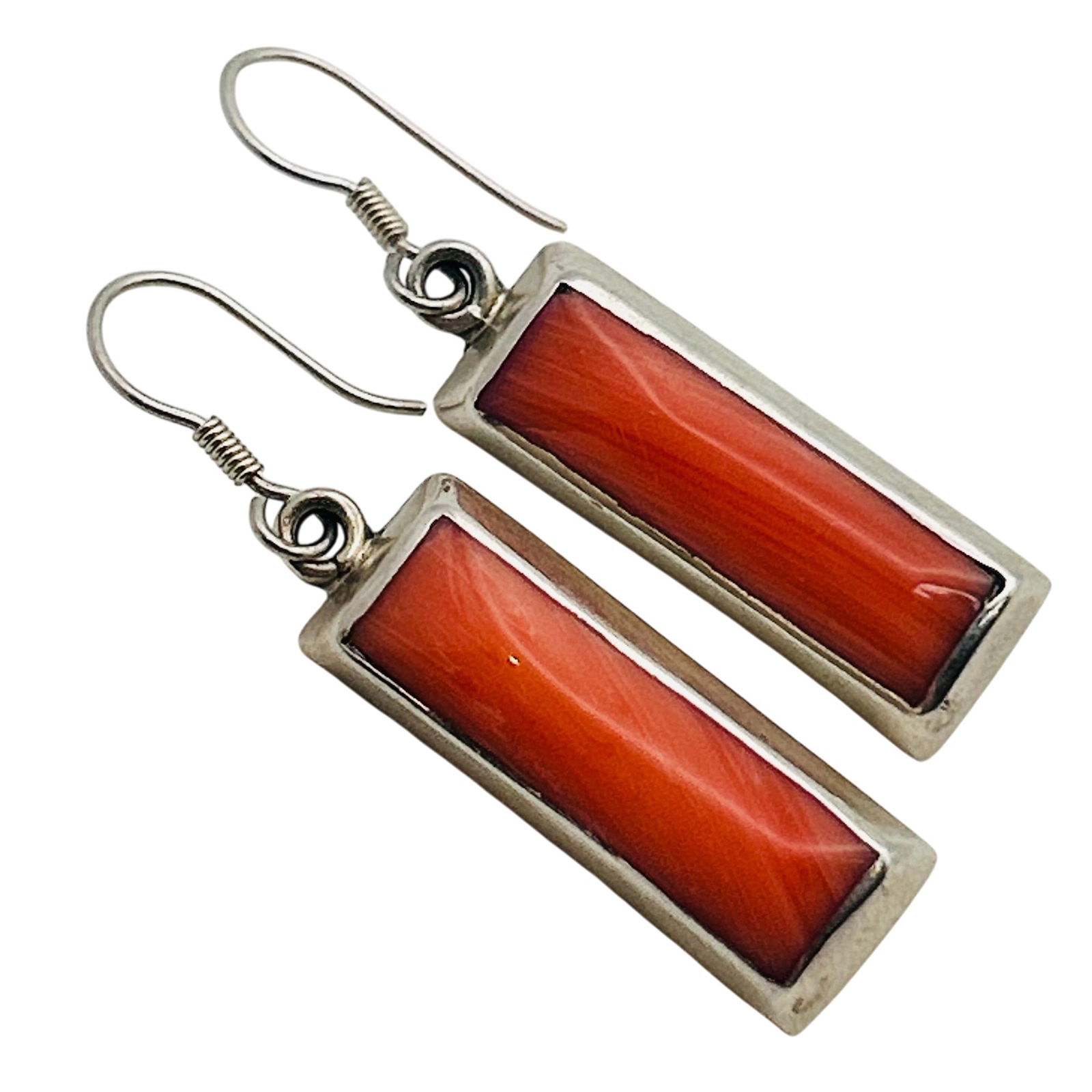 Sterling Inlay Coral Hook Back Earrings: Sterling inlay coral hook back earrings. 3.60g