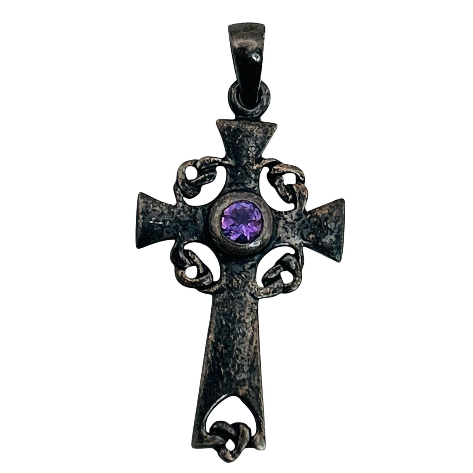 Sterling Amethyst Cross Pendant: Sterling amethyst cross pendant. 3.90g