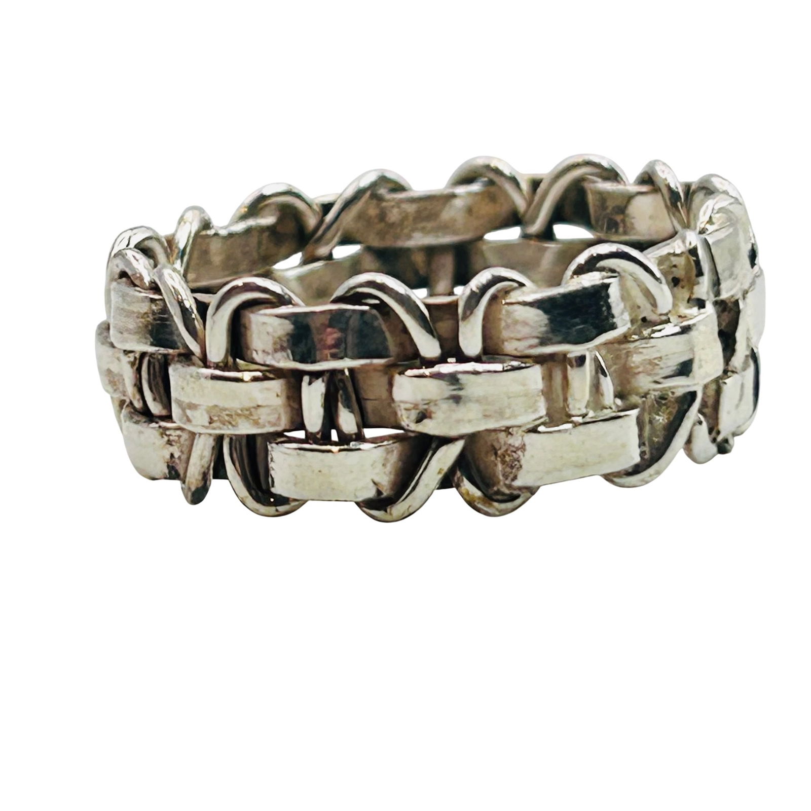 Mexico Sterling Linked Woven Ring. Size 9 (1 of 6)