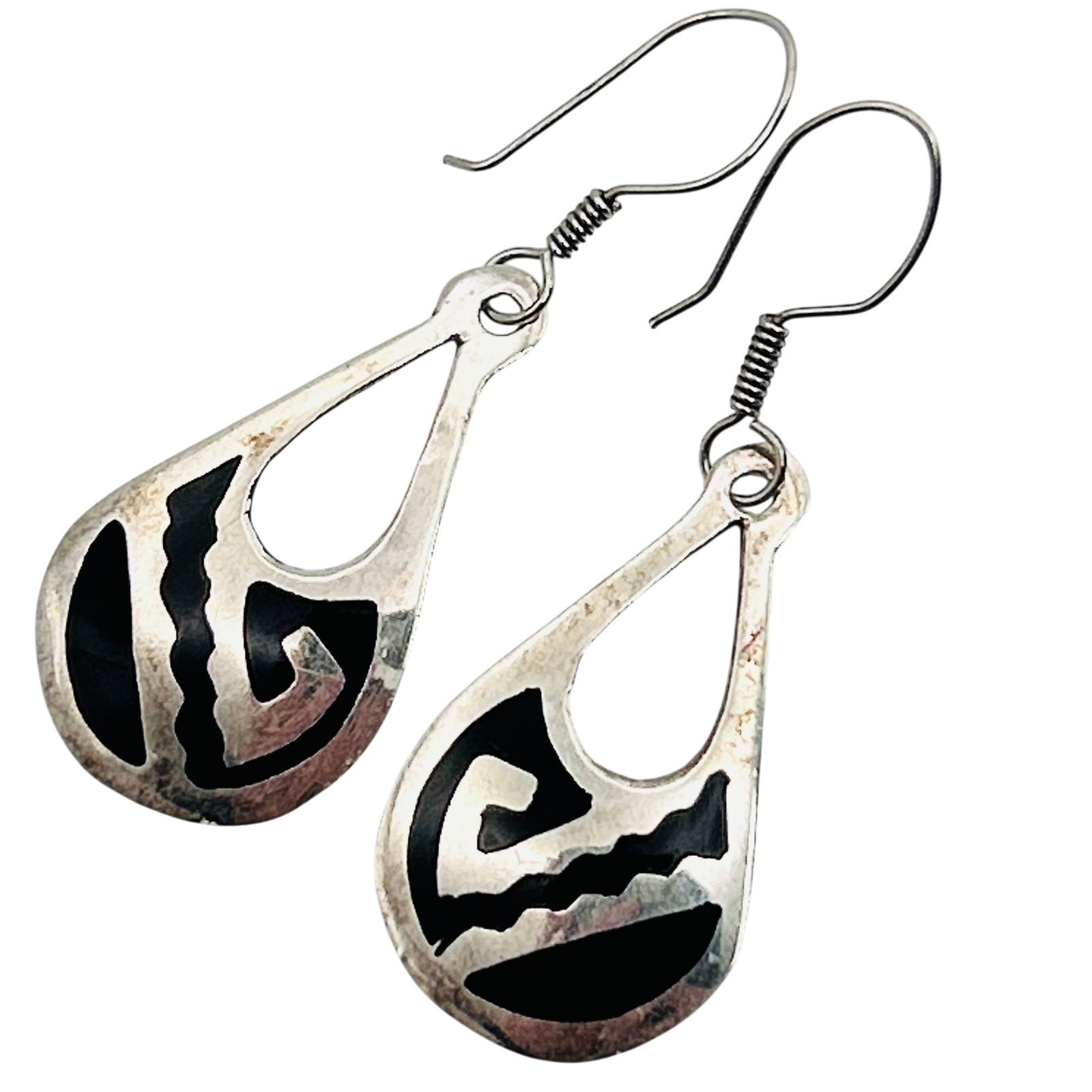 Mexico Sterling Black Inlay Dangle Earrings (1 of 6)