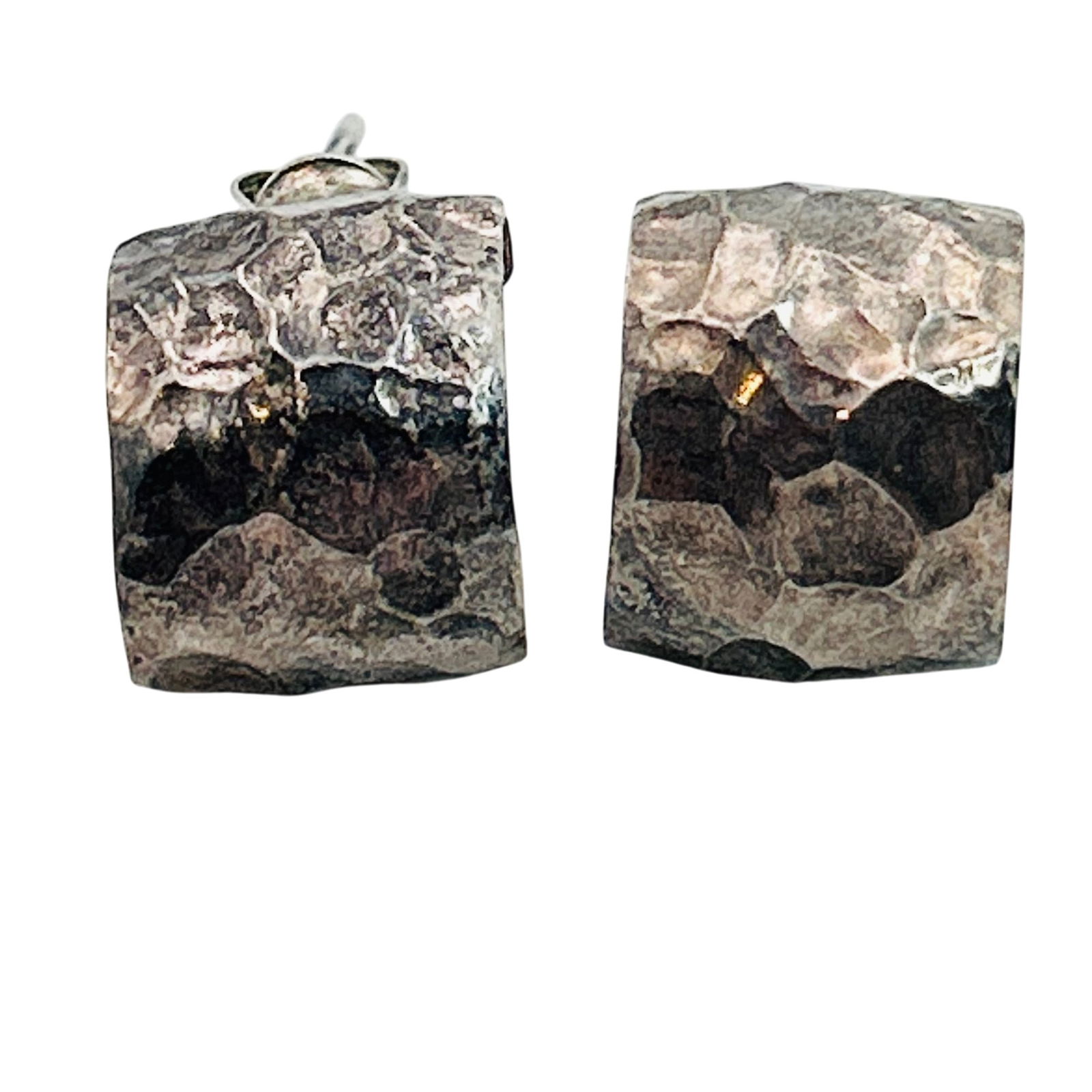 Mexico Sterling Hammered Half Hoop Earrings (1 of 8)