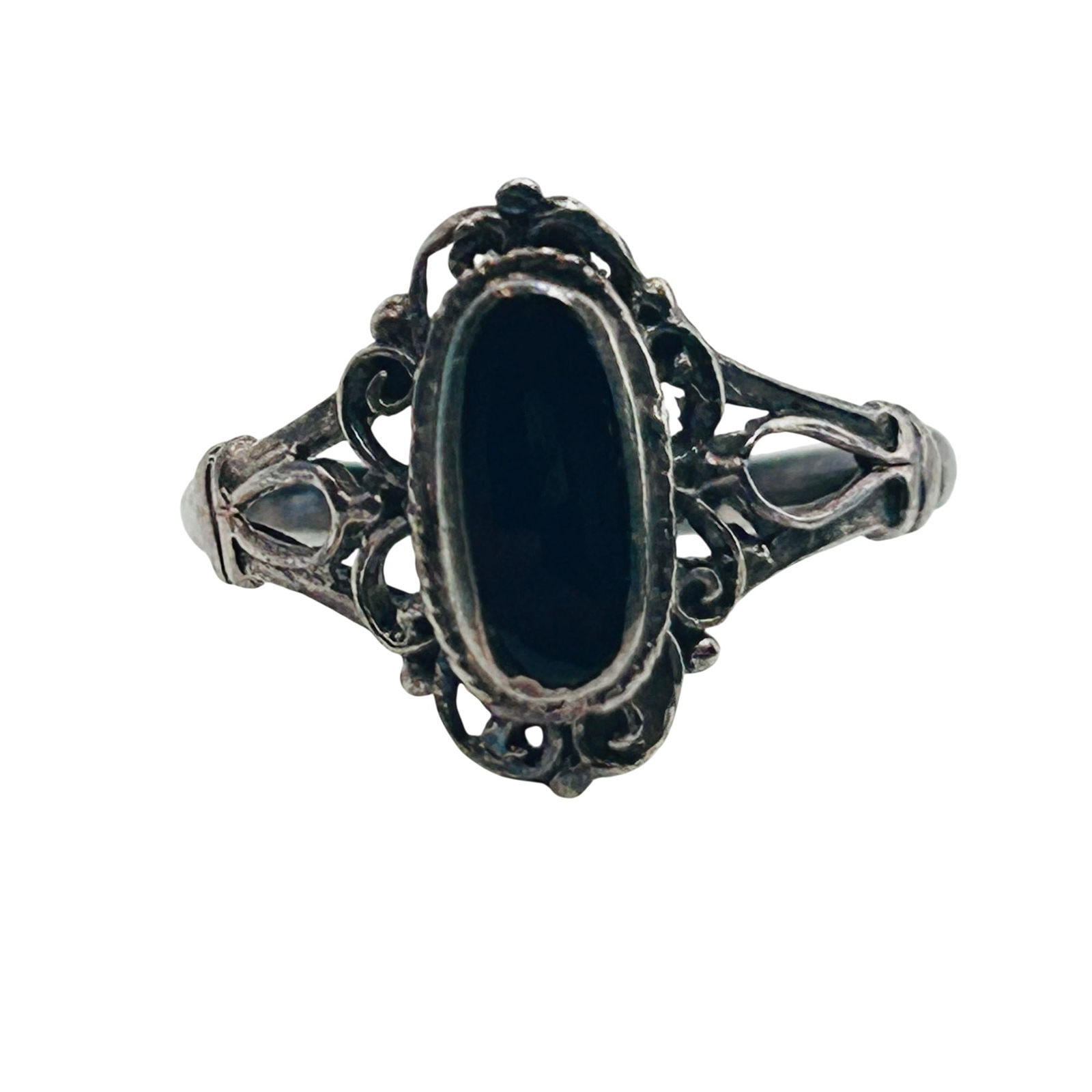 Sterling Onyx Oval Ring. Size 5.5 (1 of 8)