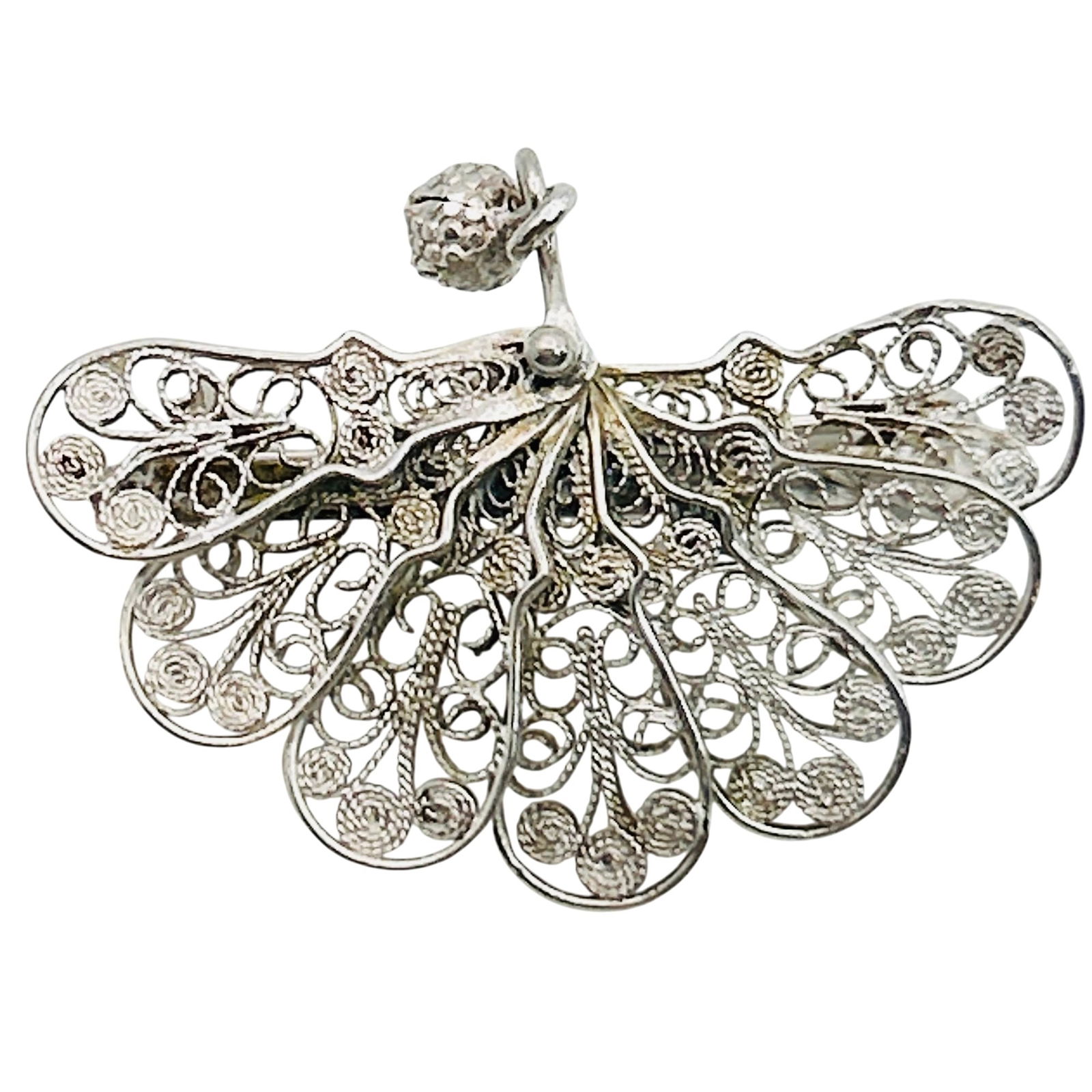 800 Silver Vintage Filigree Fan Pin (1 of 5)