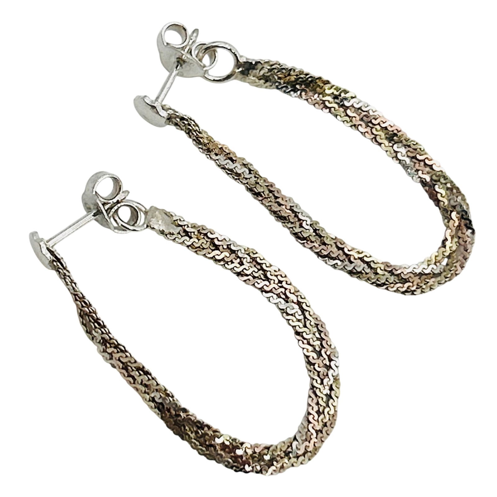 Italy Sterling Braided Stud Looped Earring: Italy sterling braided stud looped earring. 2.60g