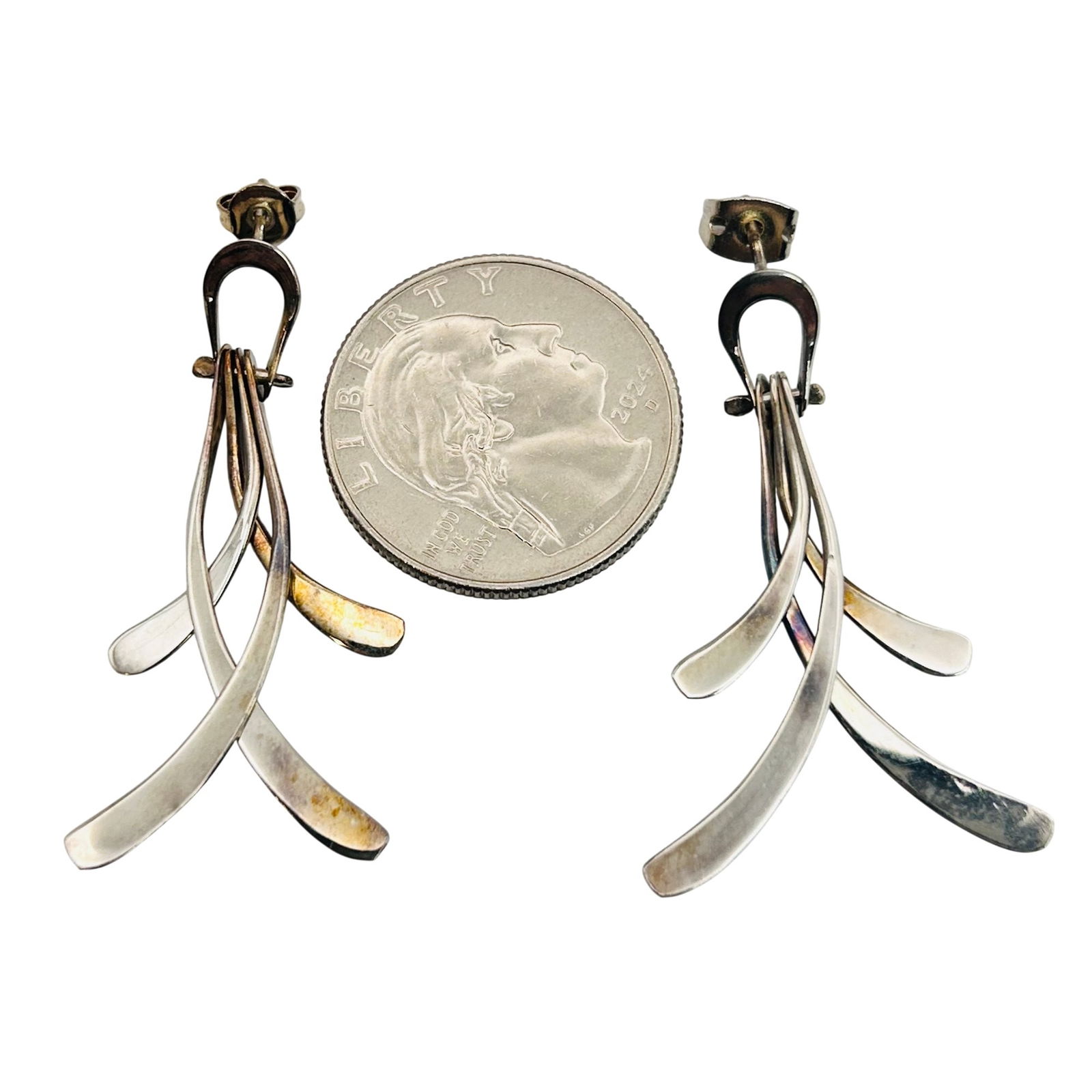 Sterling Modern Abstract Dangle Stud Earrings - 3