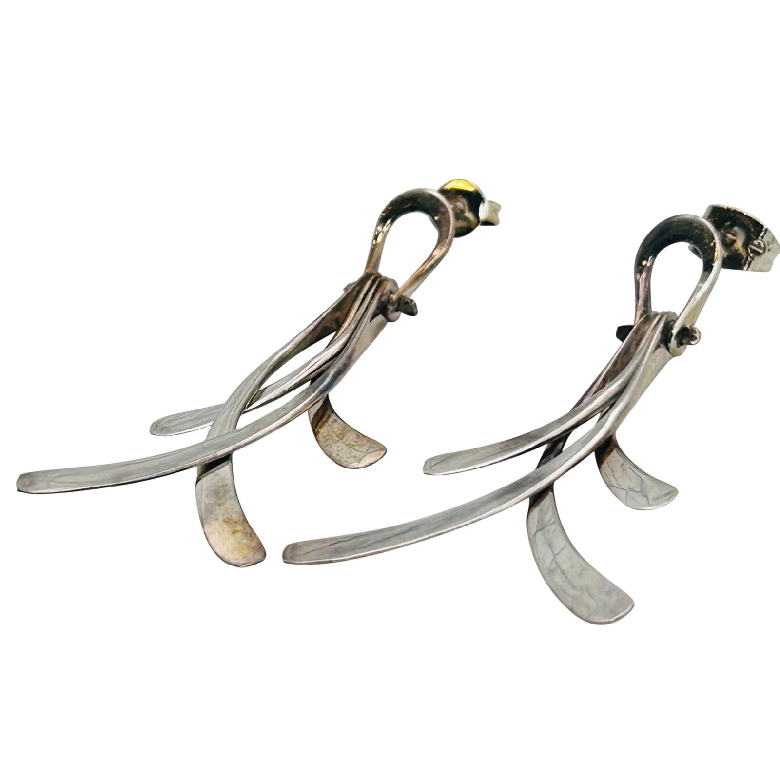 Sterling Modern Abstract Dangle Stud Earrings - 4