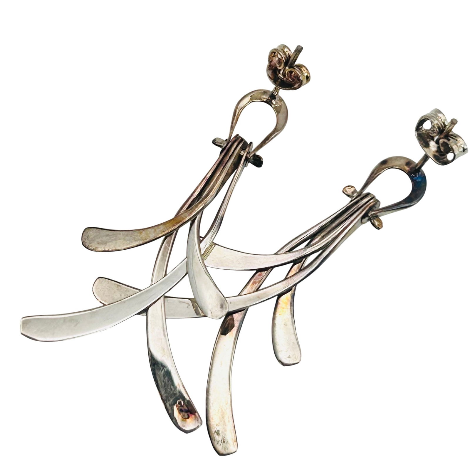 Sterling Modern Abstract Dangle Stud Earrings - 5