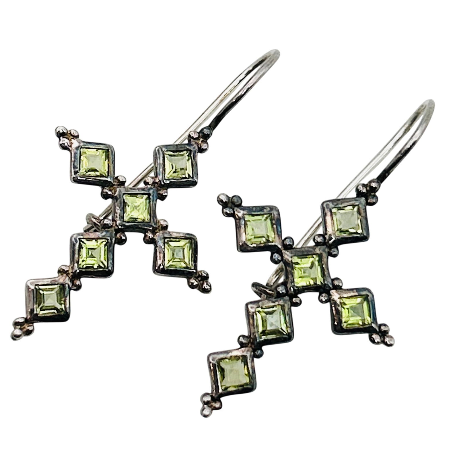 Sterling Peridot Cross Earrings: Sterling peridot cross earrings. 5.40 g.