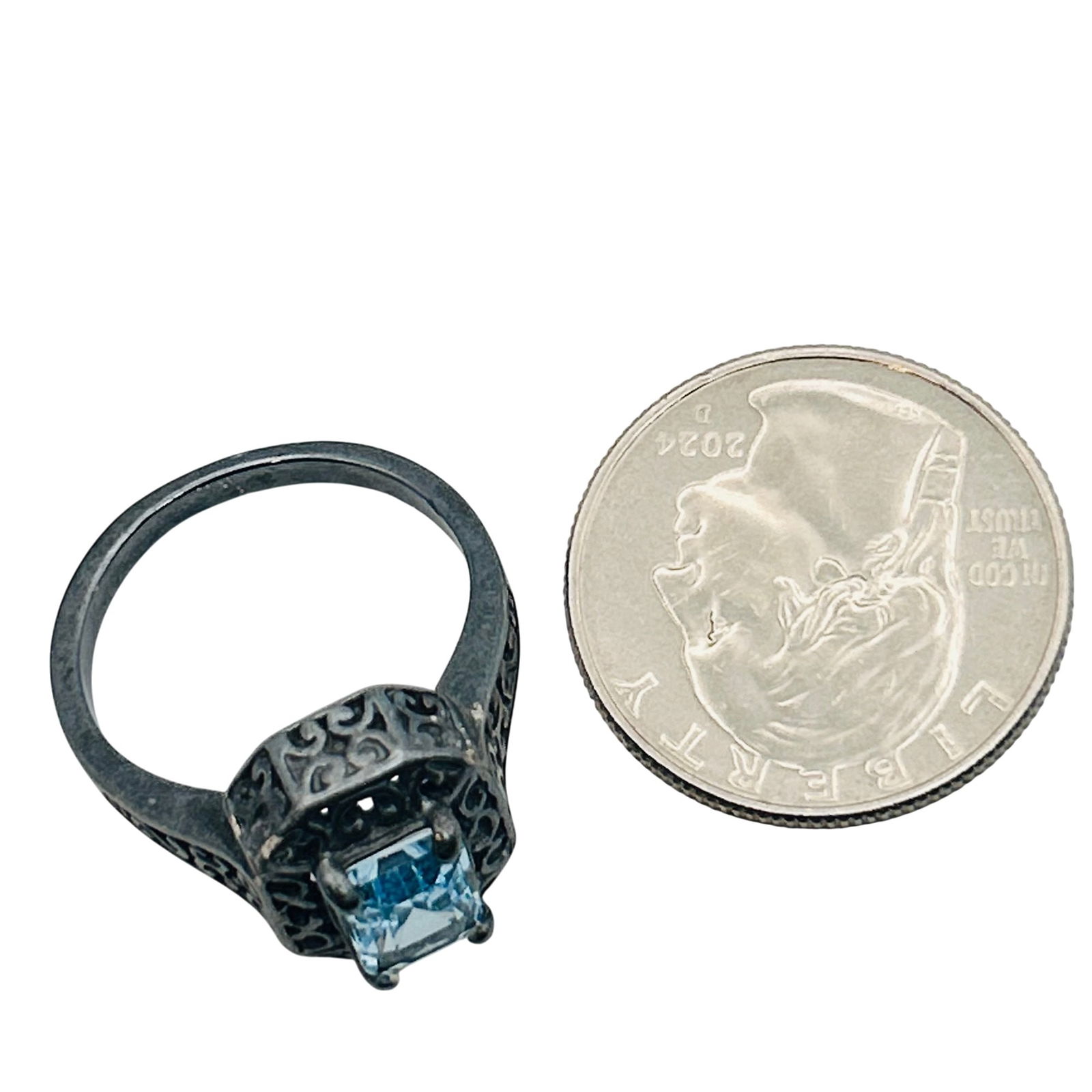 Sterling Topaz Statement Ring. Size 9 - 3