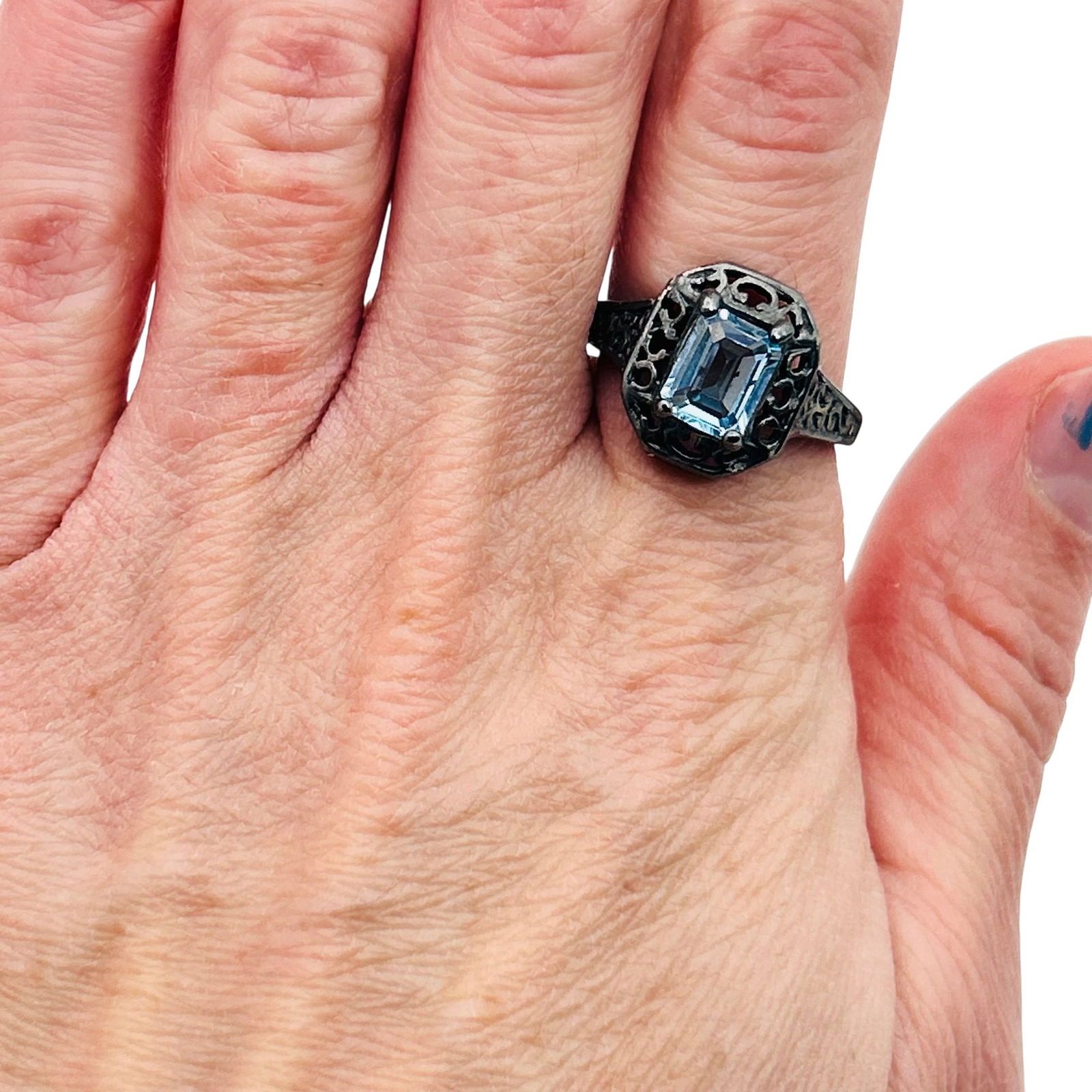 Sterling Topaz Statement Ring. Size 9 - 9