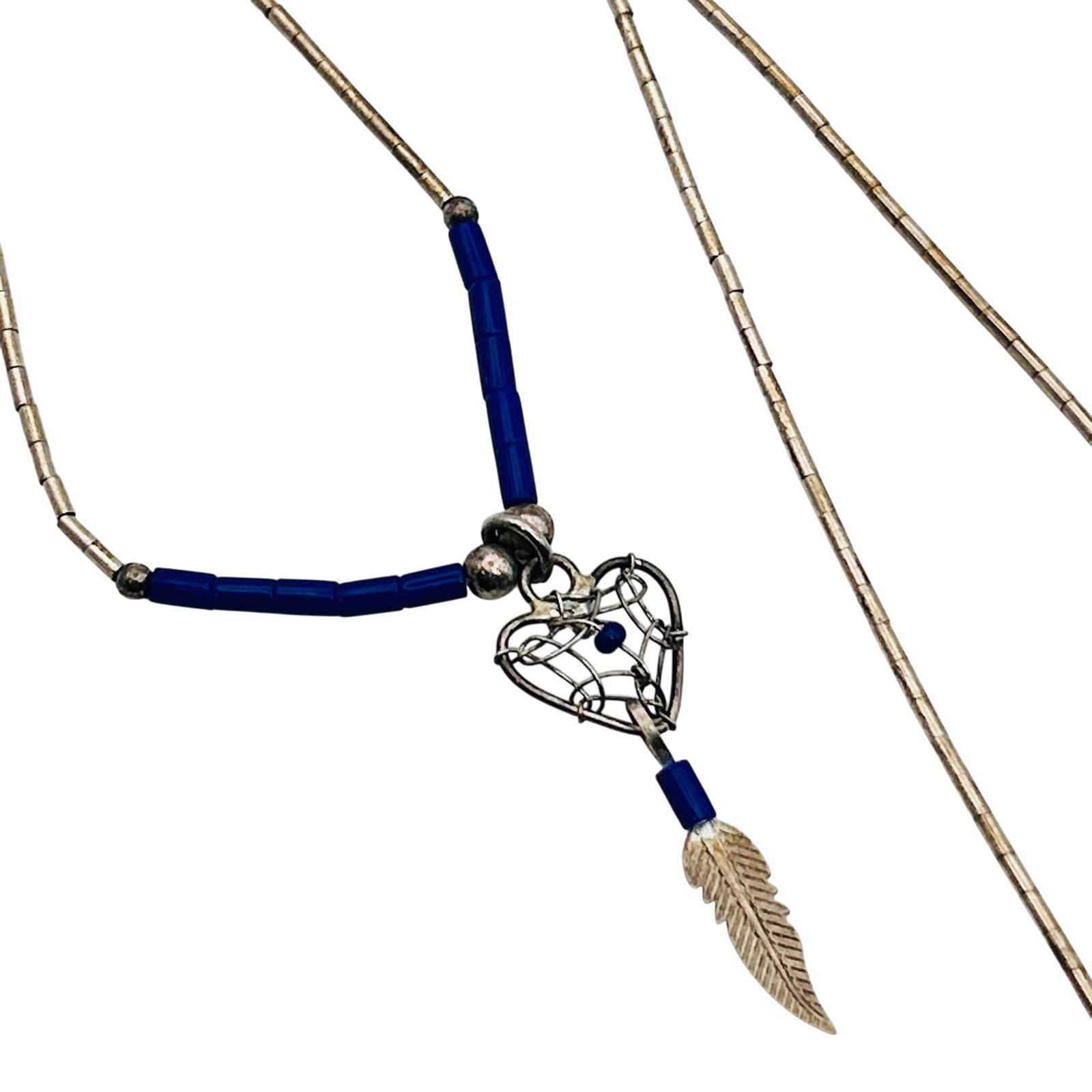 Sterling Southwest Bead Dreamcatcher Twist Clasp Necklace: Sterling Southwest bead Dreamcatcher twist clasp necklace. 2.80g.