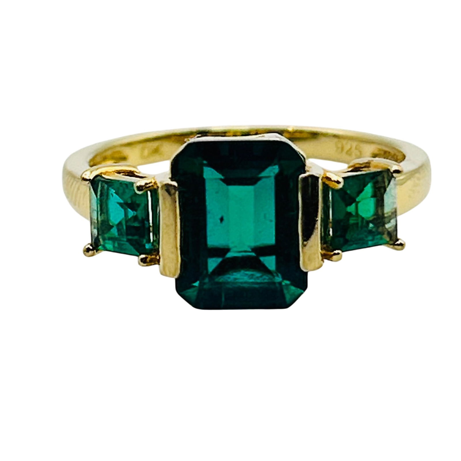 DK Sterling Emerald Three Stone Ring. Size 8: DK Sterling emerald three stone ring. Size 8. 2.80g