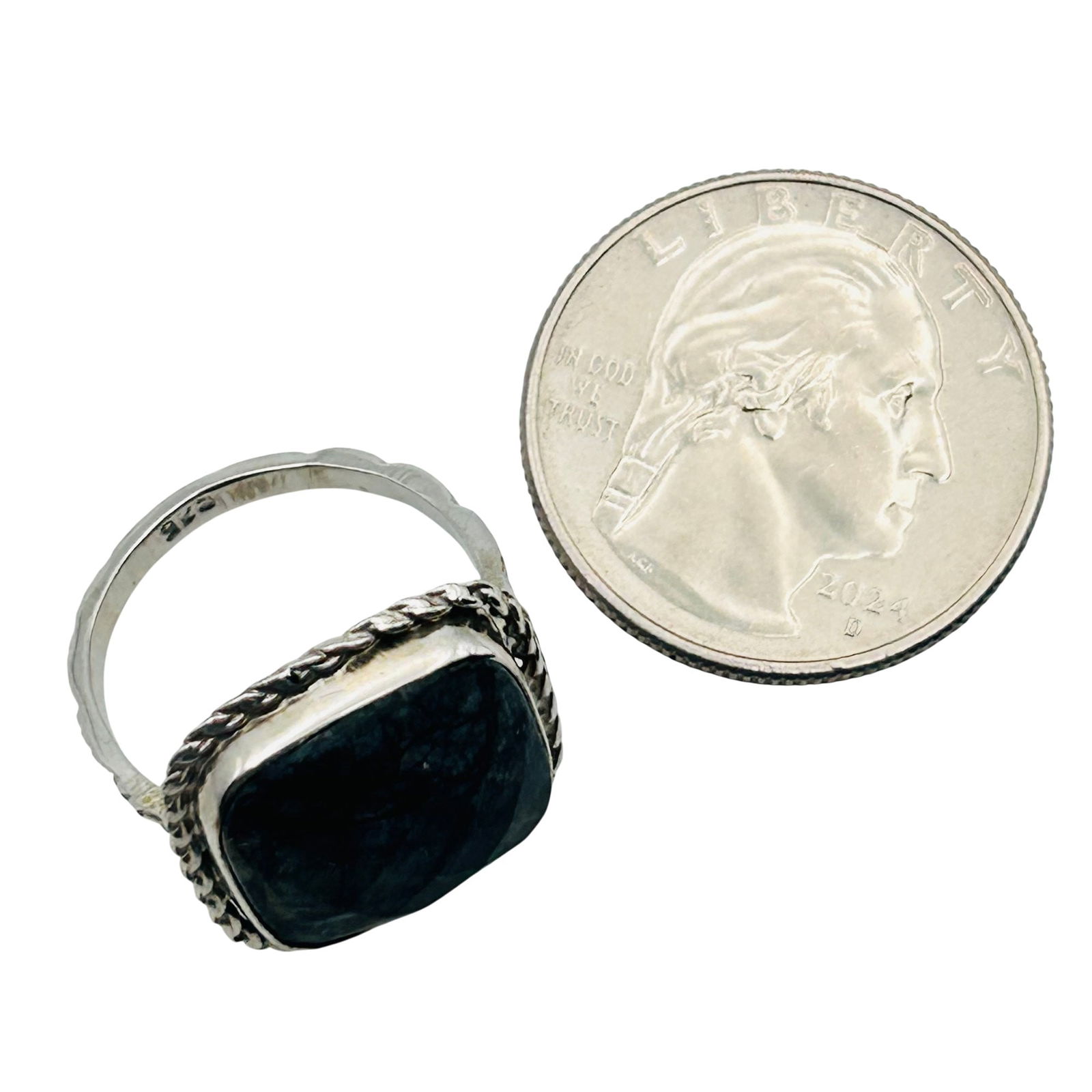 Sterling Labradorite Square Ring. Size 7 - 3