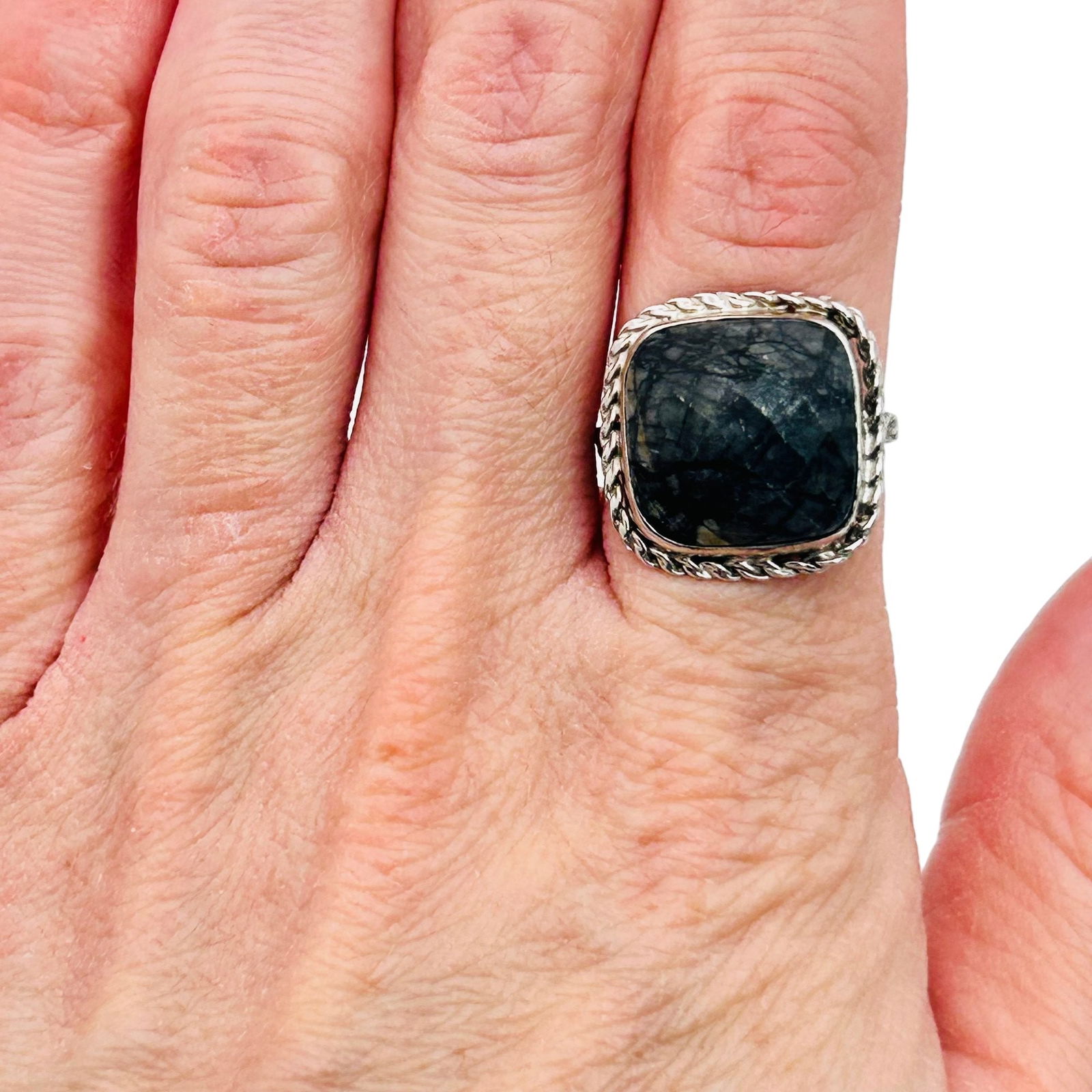 Sterling Labradorite Square Ring. Size 7 - 8