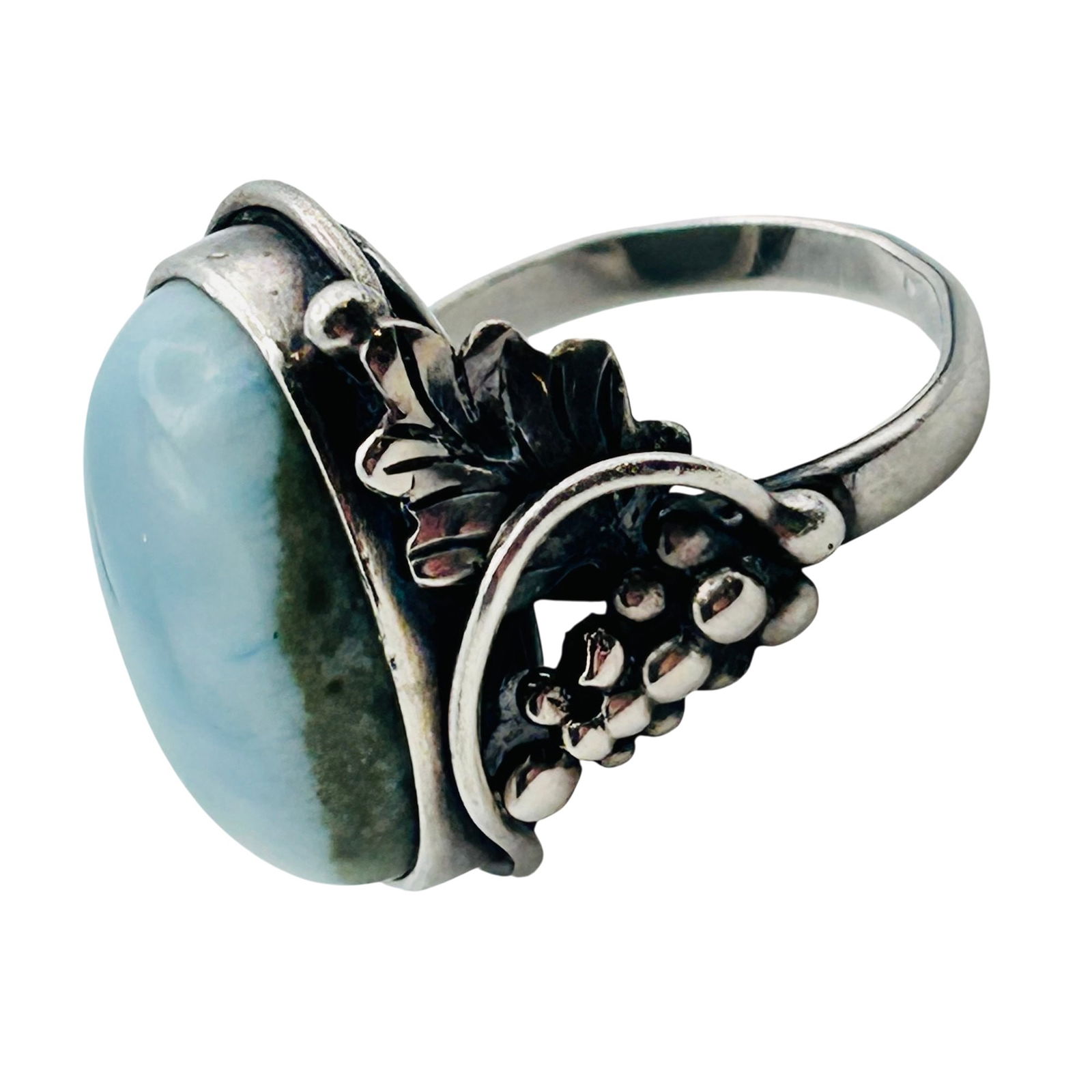 Sterling Larimar Grape Detail Oval Ring. Size 6 (1 of 8)