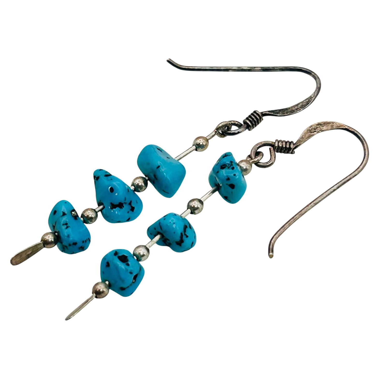 Sterling Southwest Turquoise Hook Back Earrings: Sterling southwest turquoise hook back earrings. 2.07g