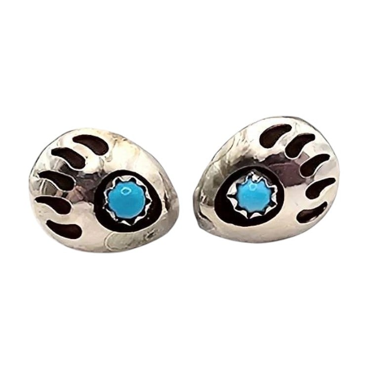 Navajo Sterling Silver Turquoise Bear Paw Earrings (1 of 4)