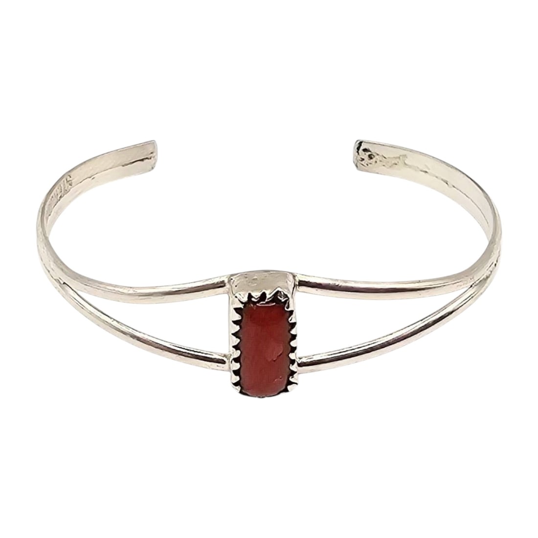 Navajo Esther White Sterling Silver Coral Baby Bracelet (1 of 4)