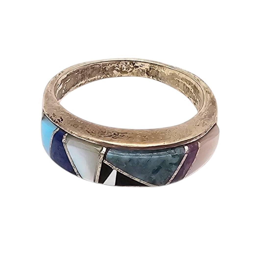 Valerie Yazzie Navajo Handmade Sterling Silver Multi-Stone Inlay Ring Size 7 (1 of 4)