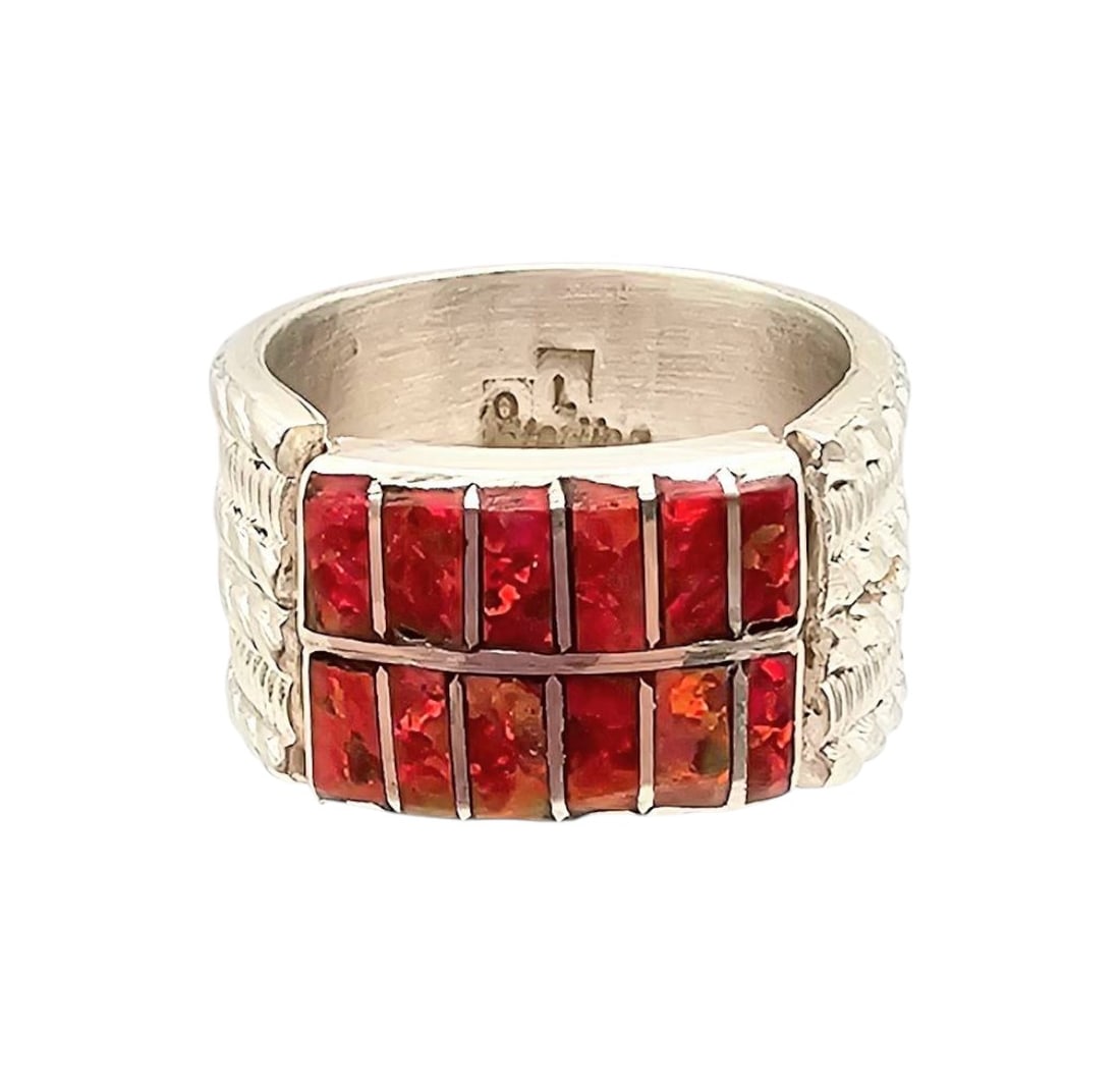 Sterling Silver Red Opal Inlays Ring size 5 (1 of 4)