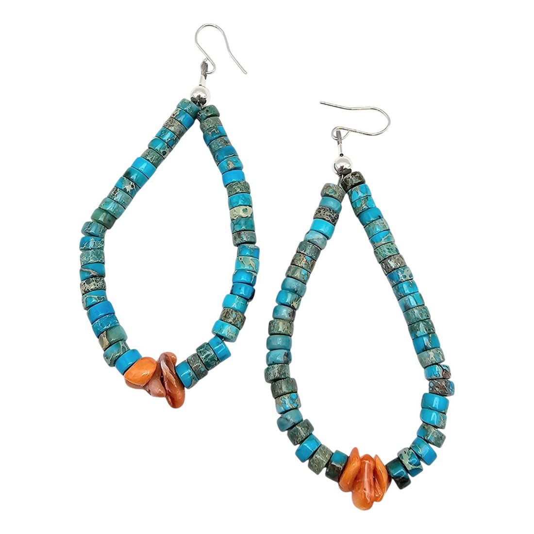Sterling Silver Kingman Turquoise Spiny Oyster Earrings (1 of 4)