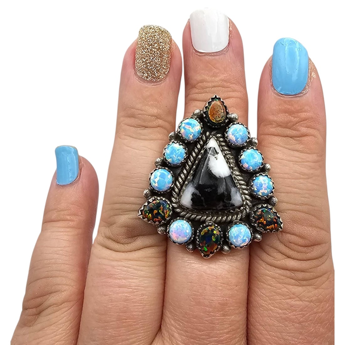 Hada Collection Sterling Silver Multi-Stone Adjustable Ring - 2