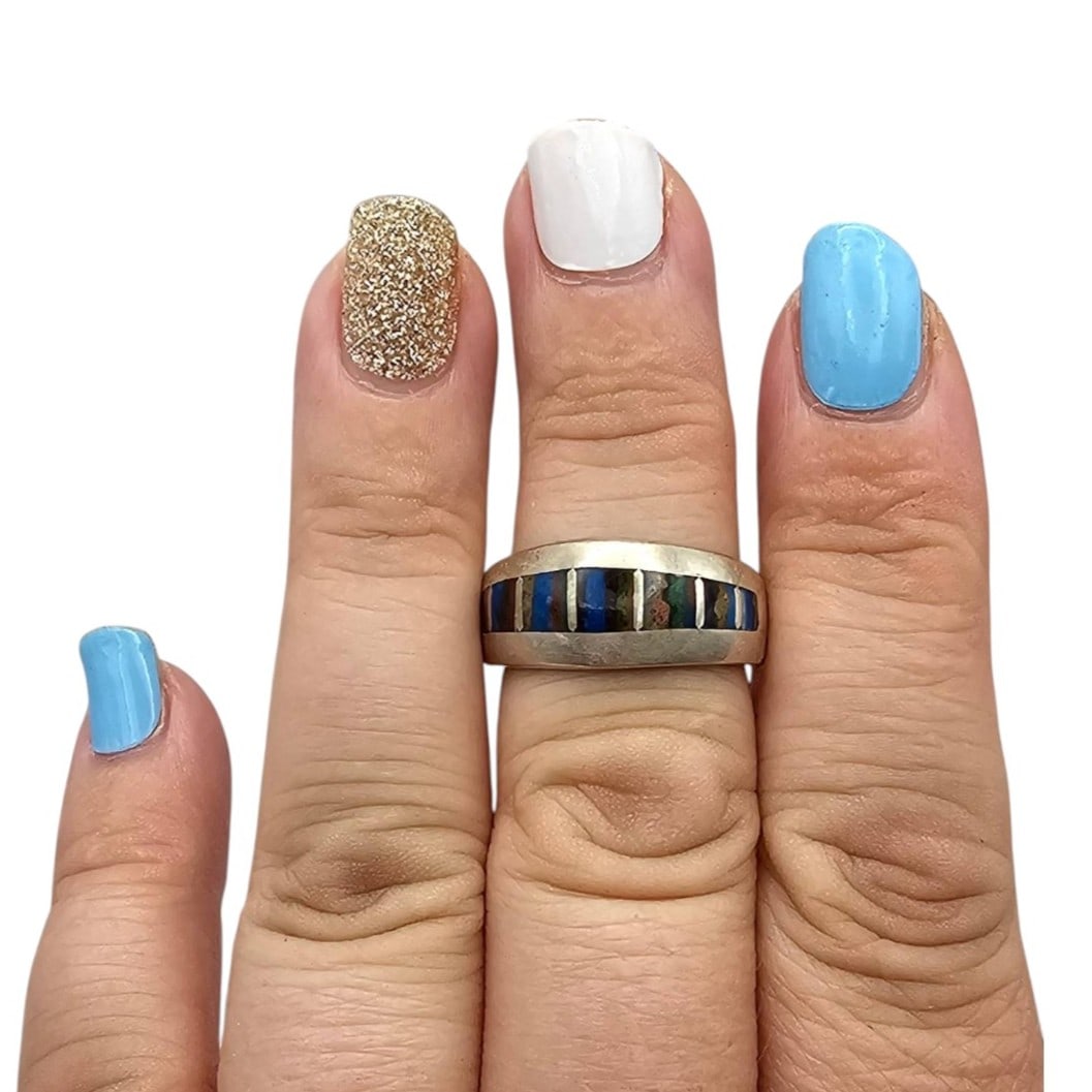 Sterling Silver Blue Inlay Ring Size 7.25 - 2