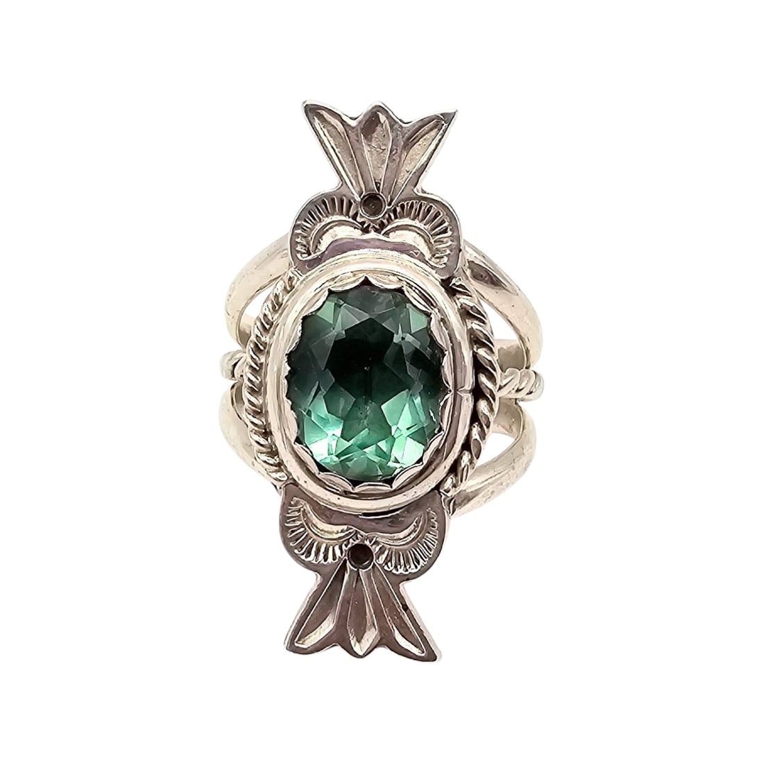 R. Livingston Sterling Silver Green Spinel Statement Ring Size 8.75 (1 of 4)