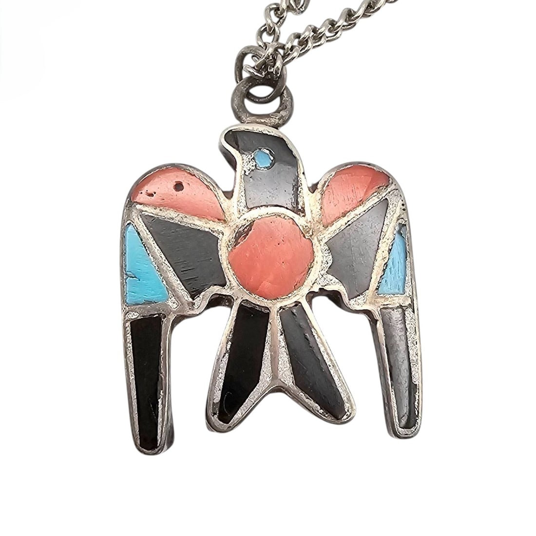 MJZ Zuni Sterling Silver Multi-Stone Inlay Bird Necklace (1 of 5)