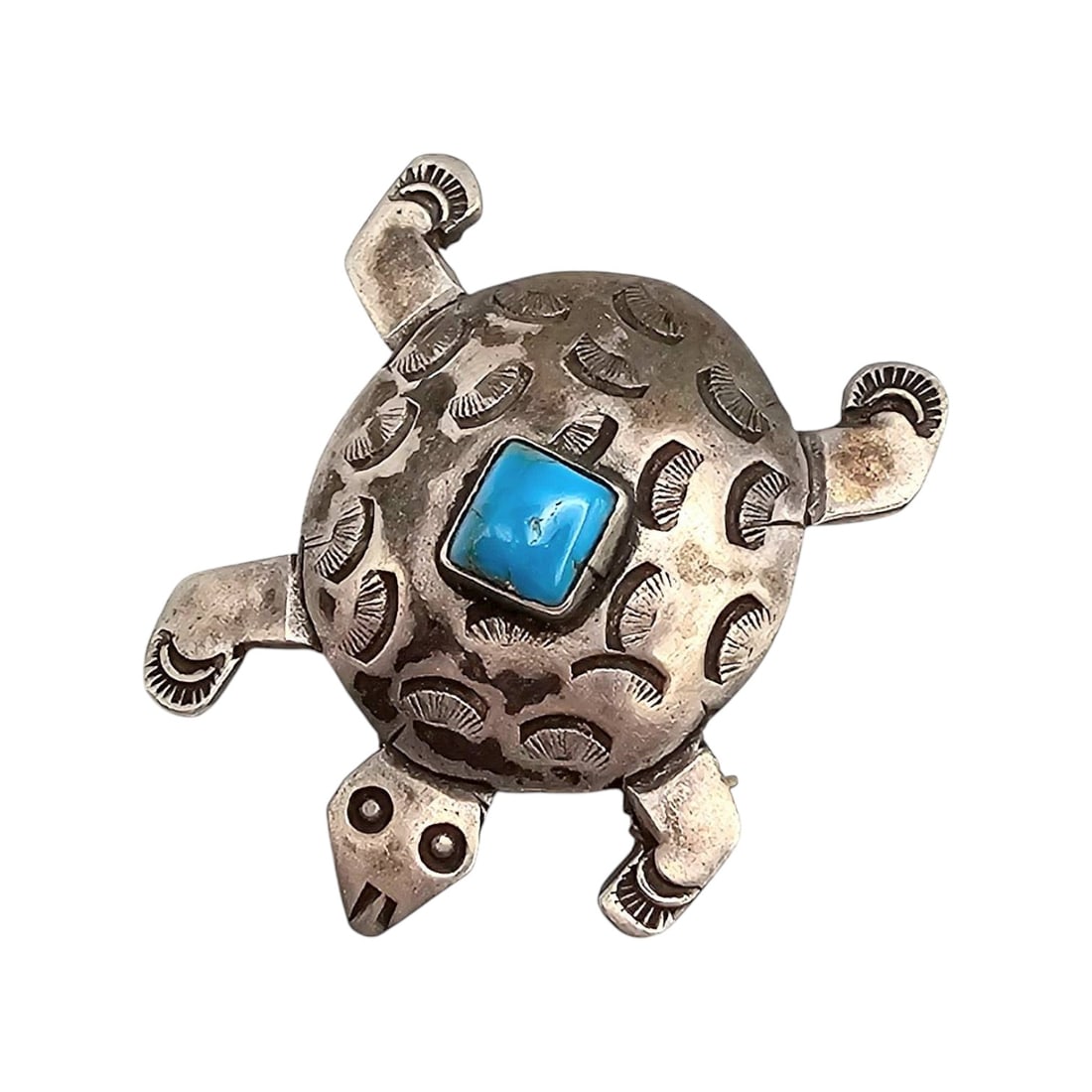 Navajo Sterling Silver Turquoise Turtle Brooch (1 of 4)