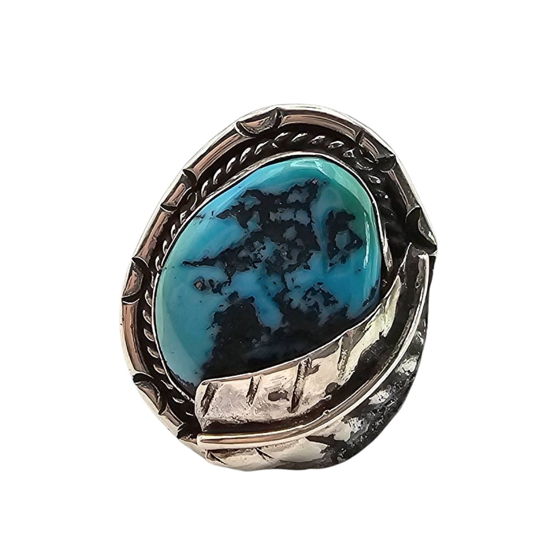 Navajo Sterling Silver Turquoise Ring with Size 7.75 (1 of 4)