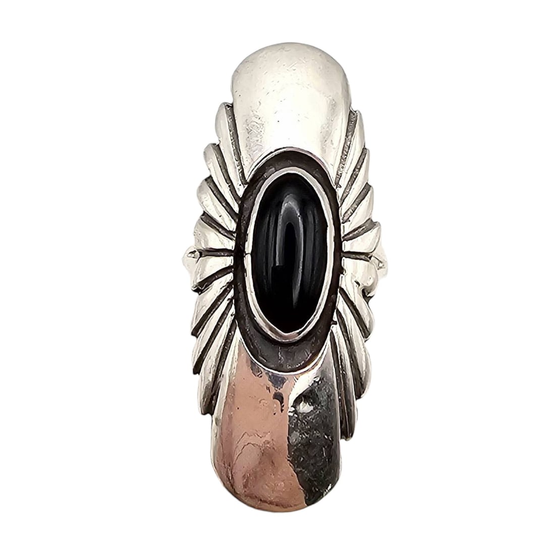 Navajo Sterling Silver Onyx Ring Size 6.5 (1 of 4)