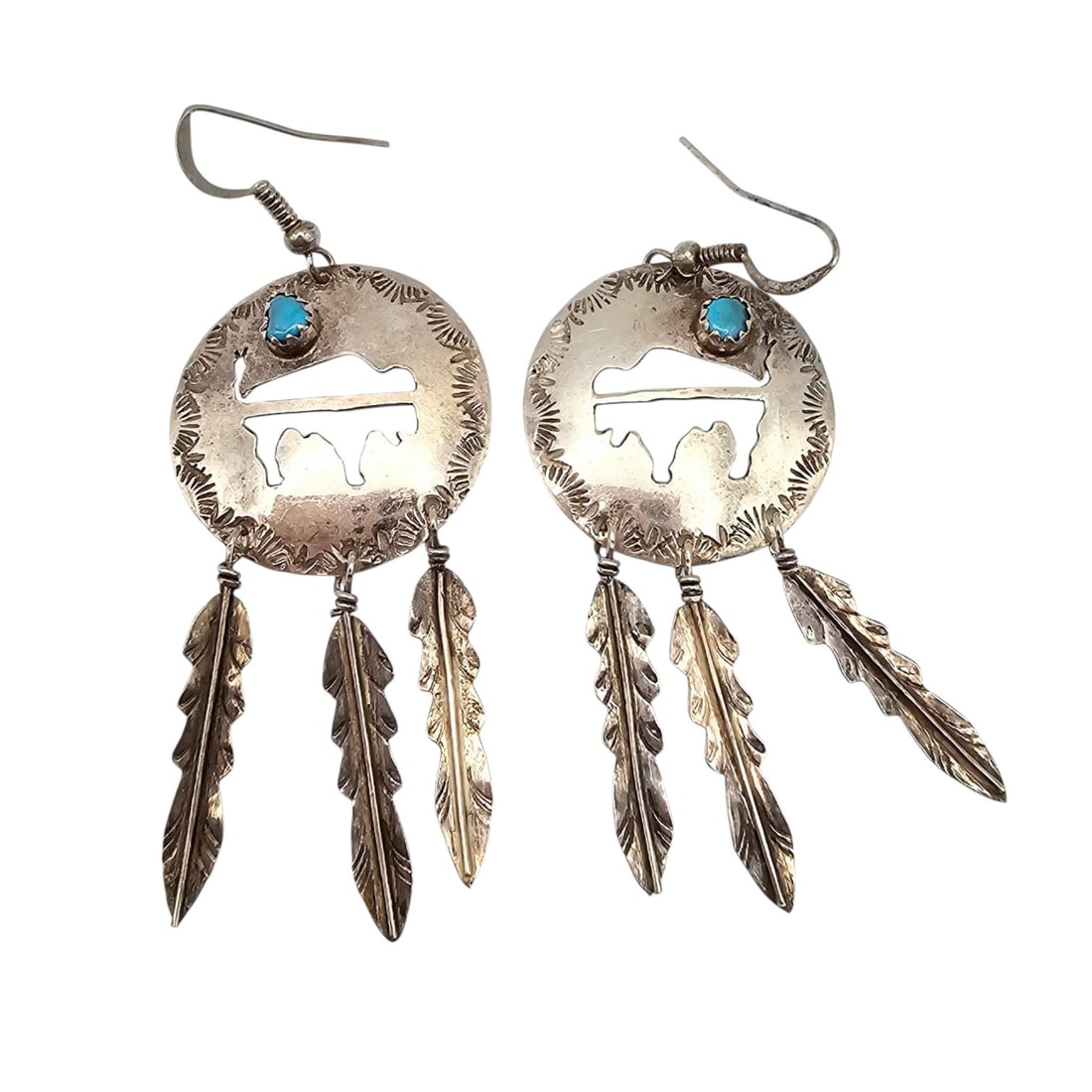Southwestern Sterling Silver Turquoise Accents Buffalo Cut-Out Earrings (1 of 4)