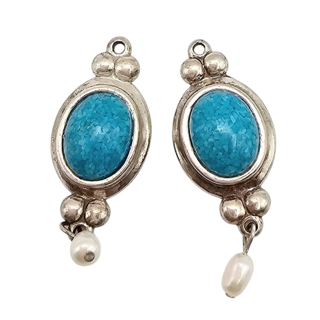Southwestern Sterling Silver Crushed Turquoise Earring Pieces (1 of 4)